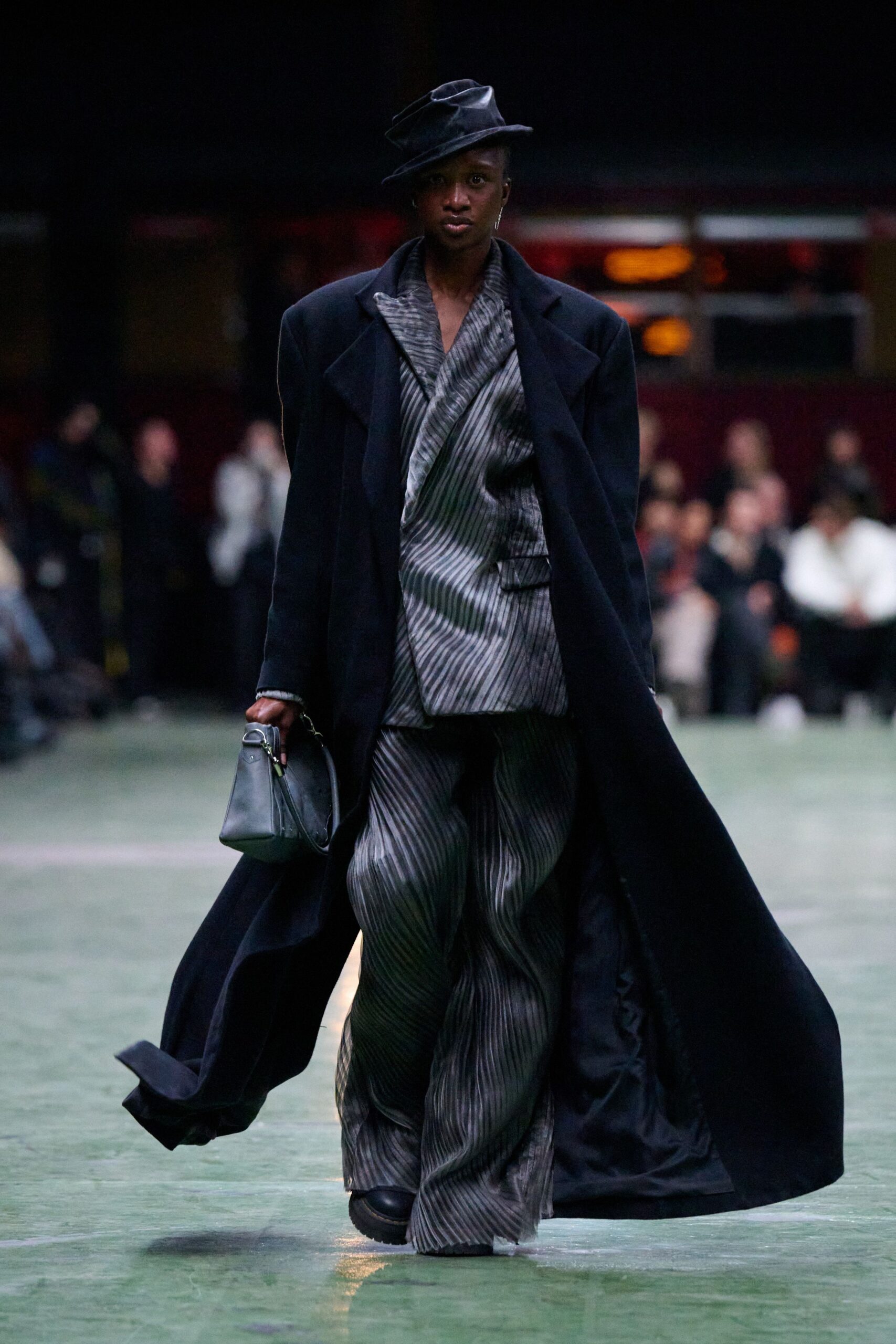 black wool coat with gray suit
