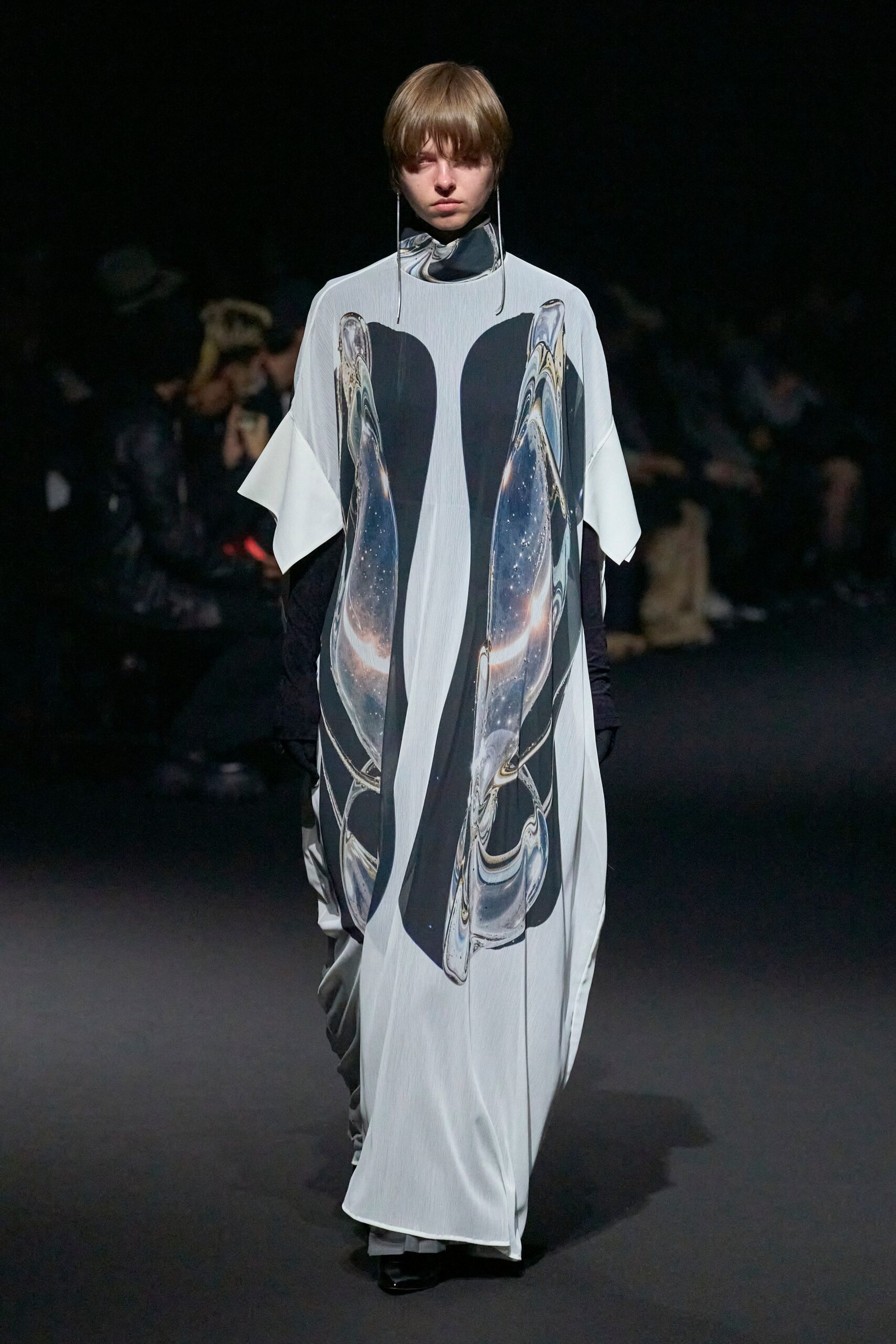 white and black printed maxi dress