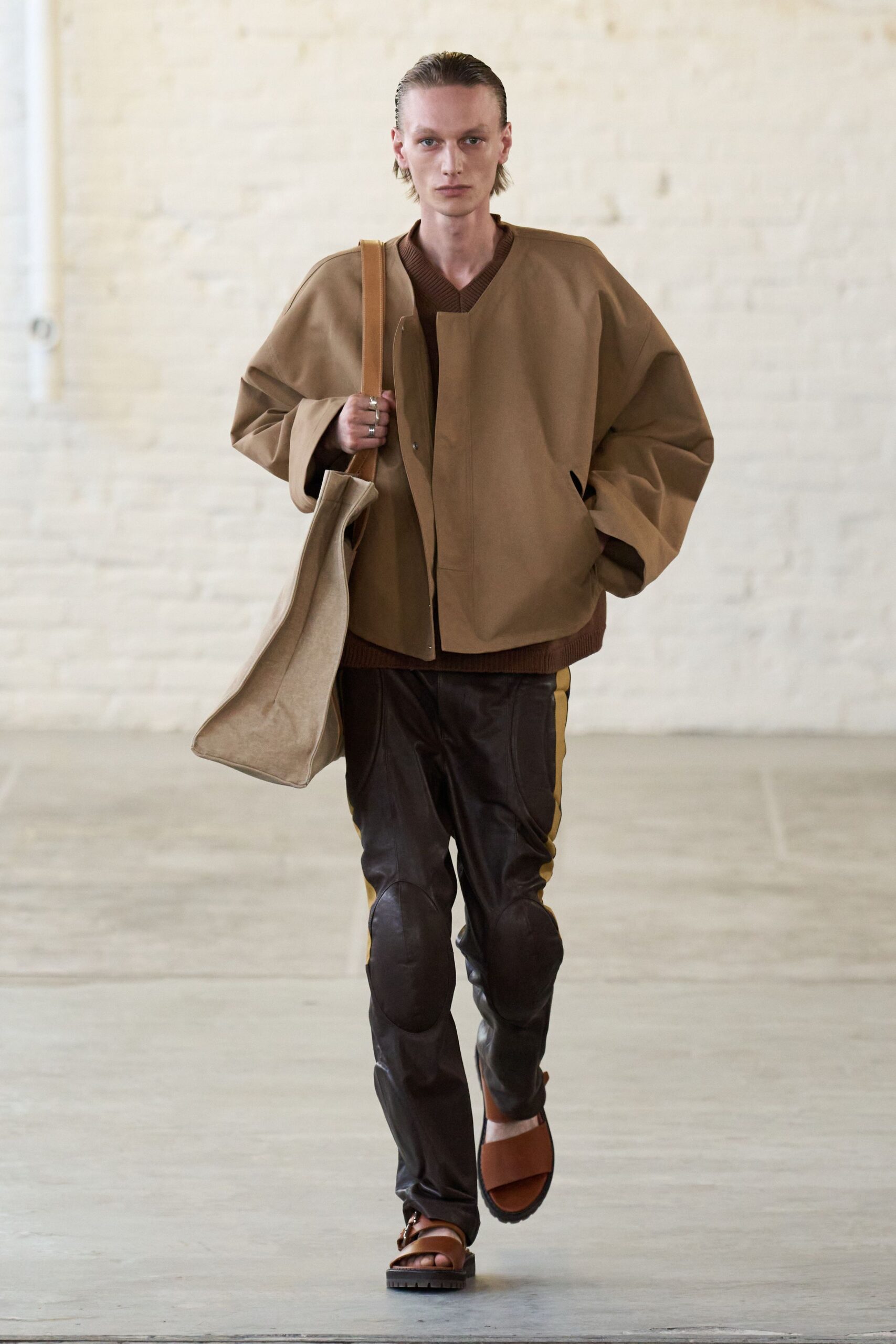 brown cotton long-sleeve collared oversized jacket