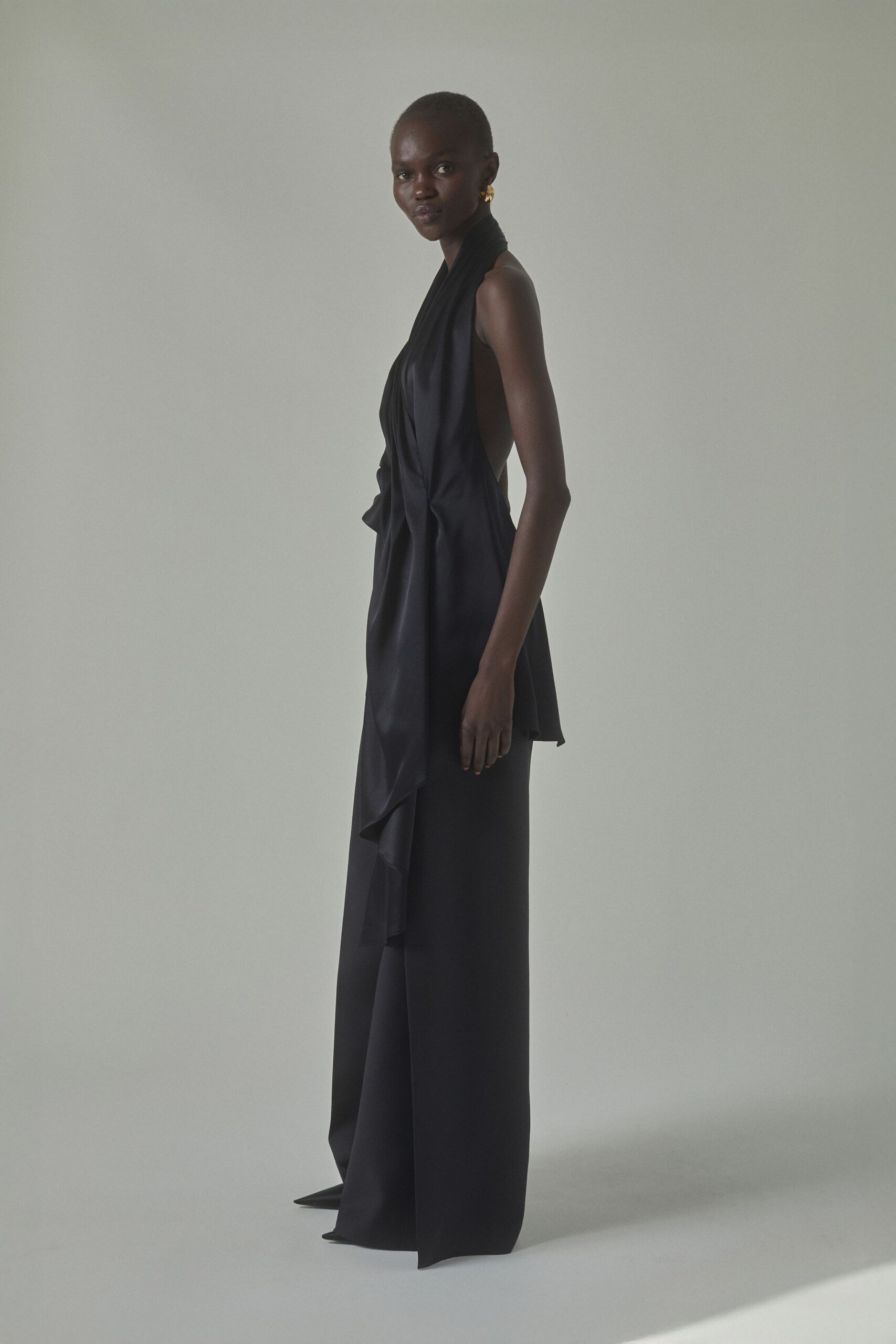 black silk sleeveless gown