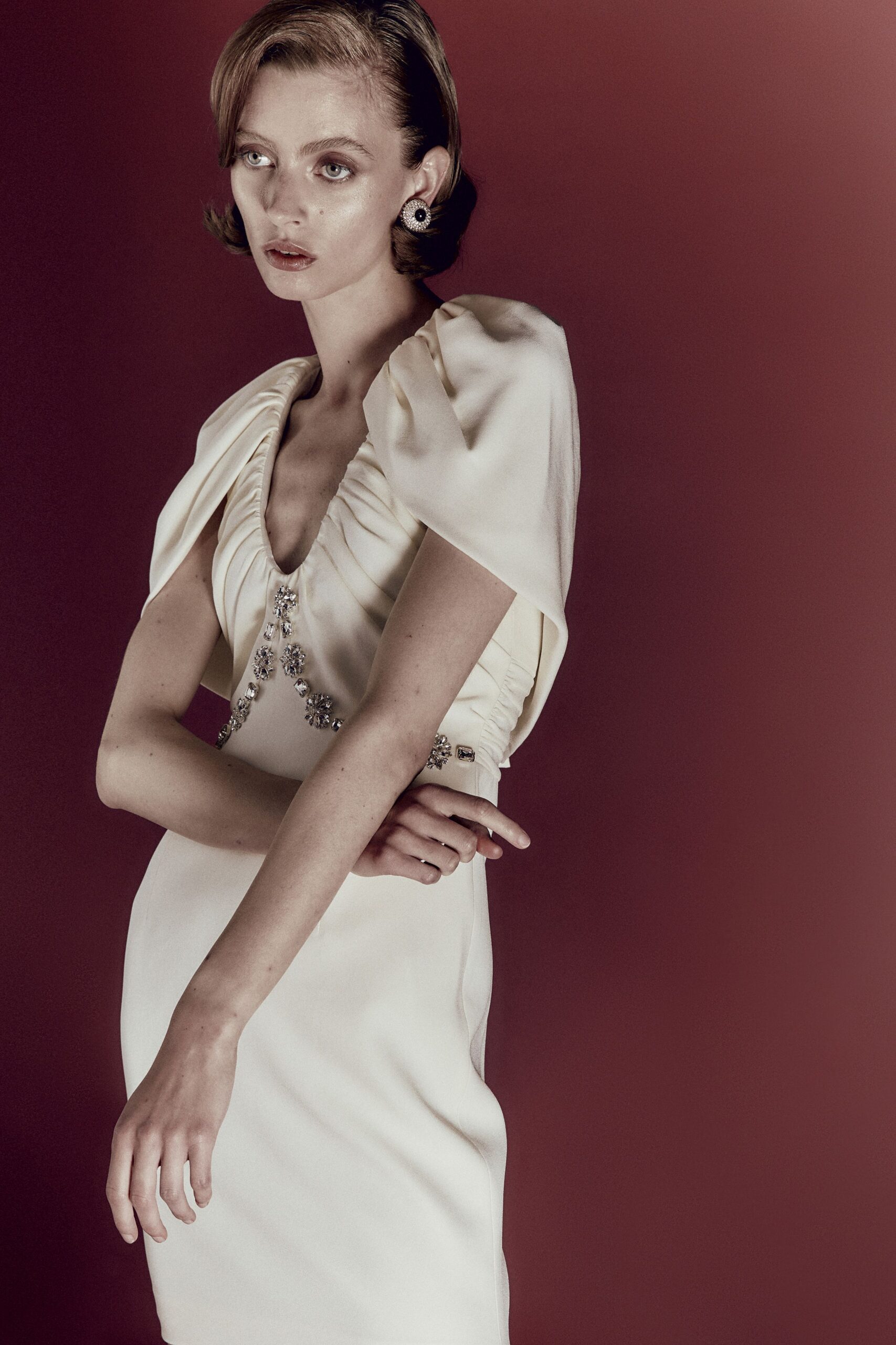 ivory silk fitted gown