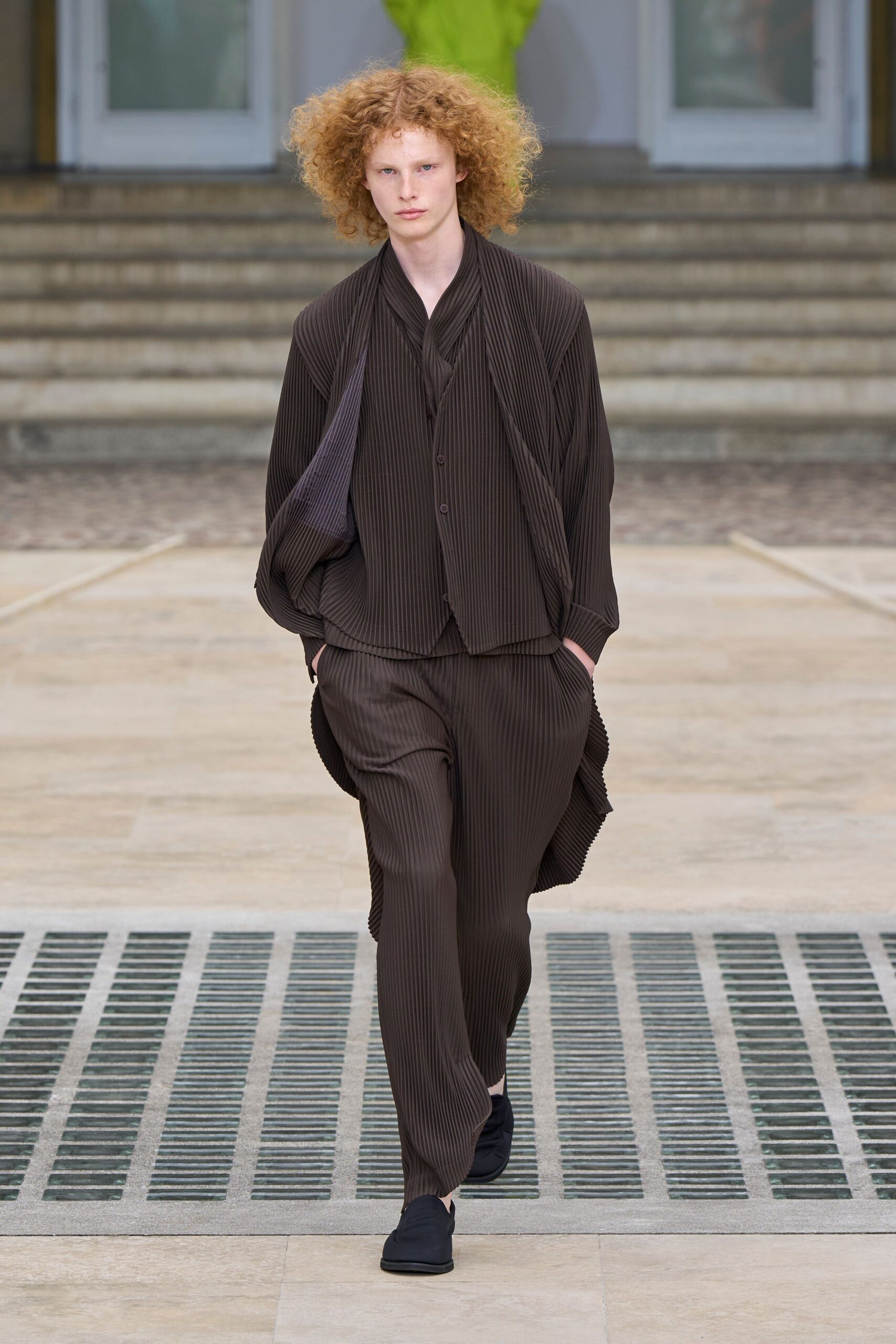 brown relaxed suit with shoes
