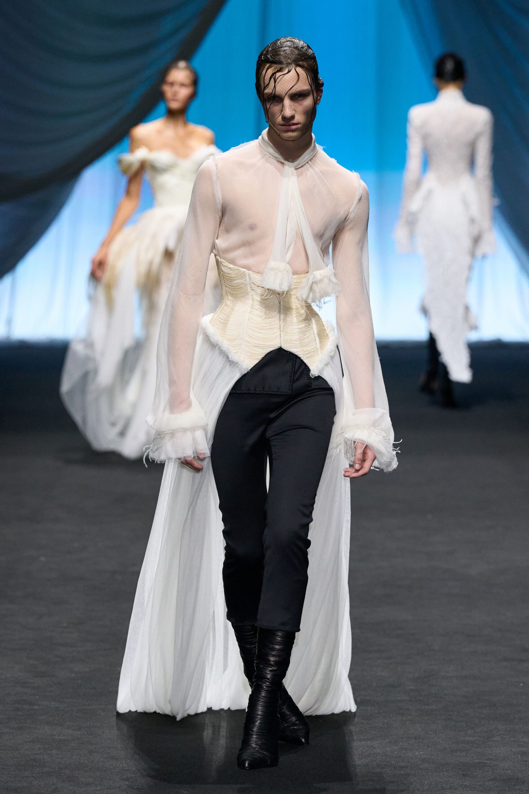 ivory corset black pants