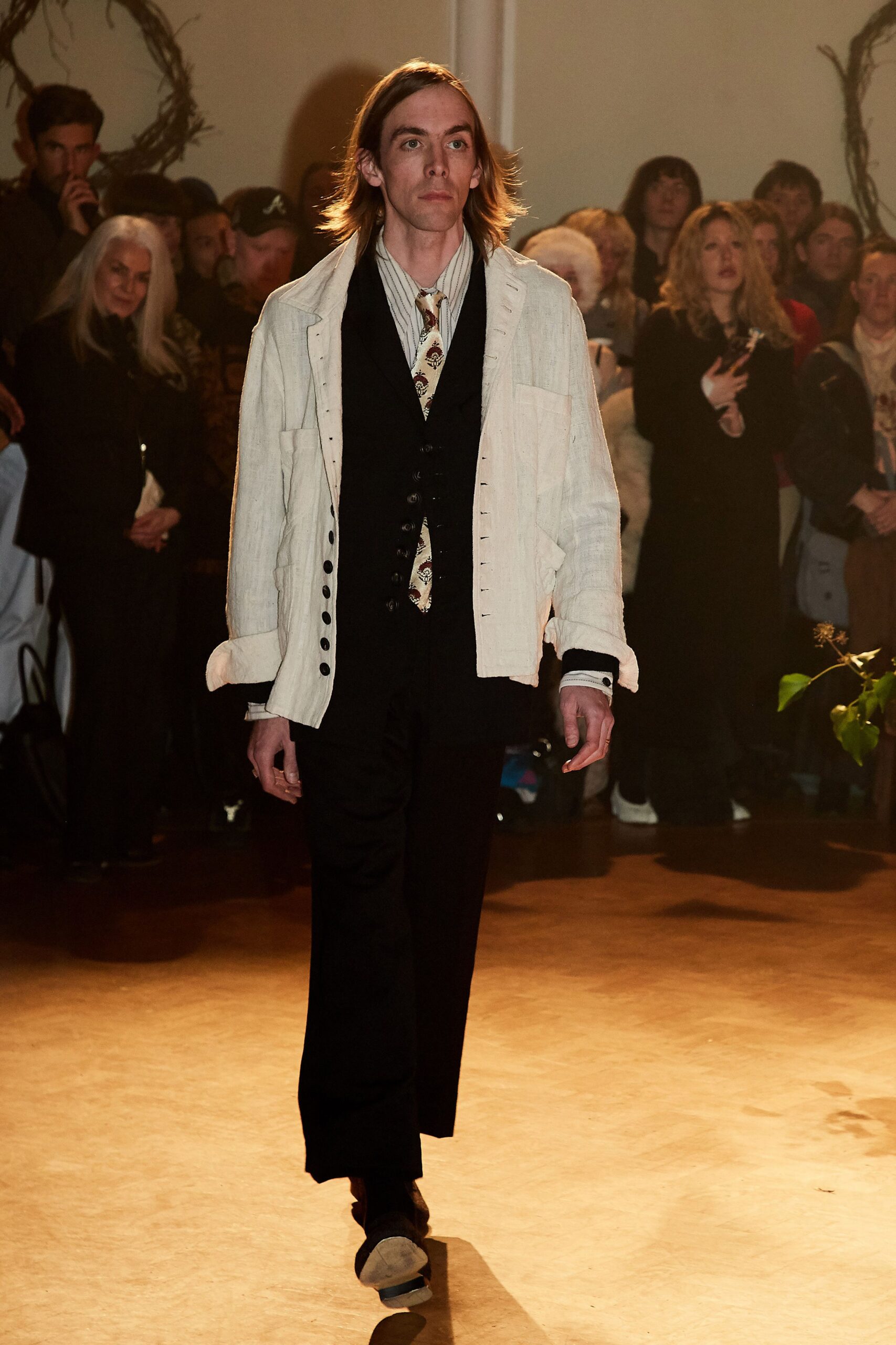 black cotton long-sleeve fitted buttoned vest