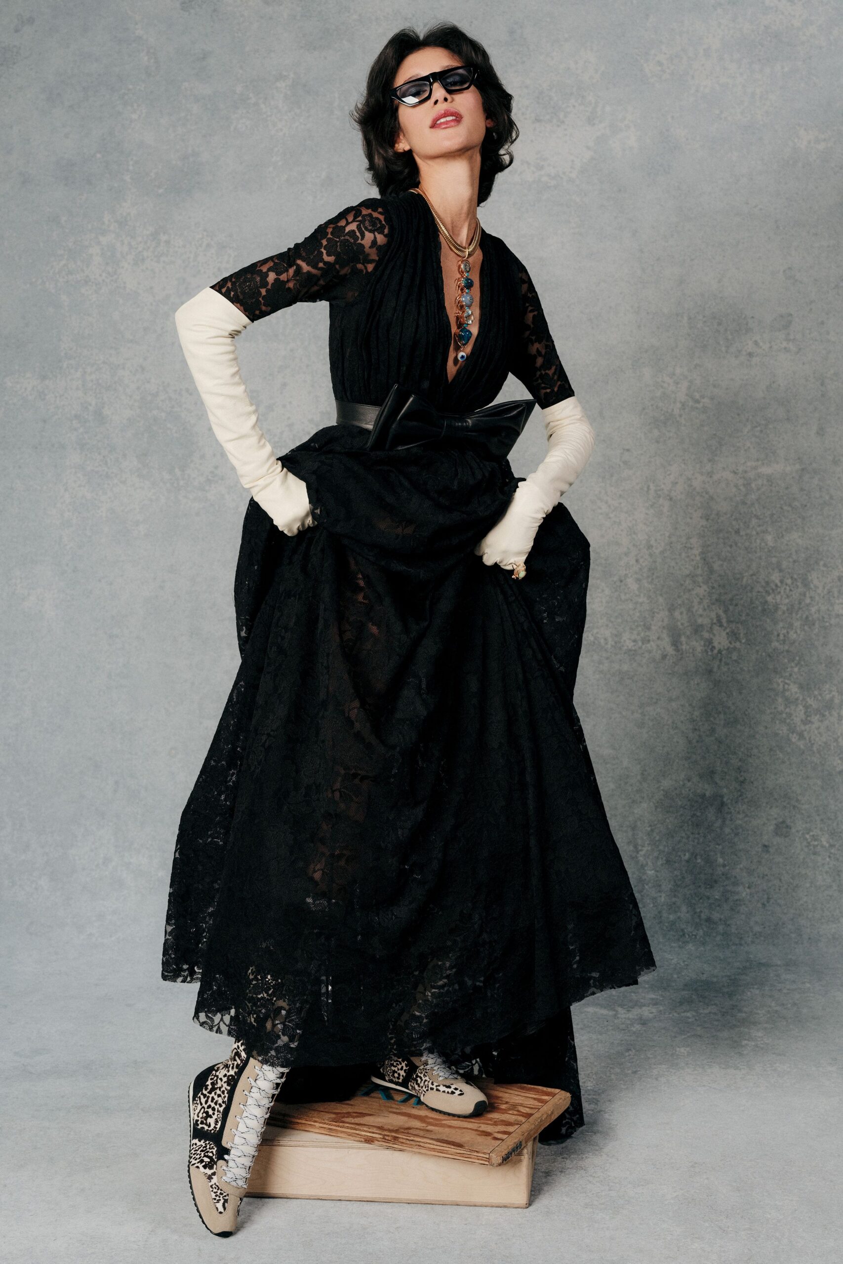 black lace fitted gown
