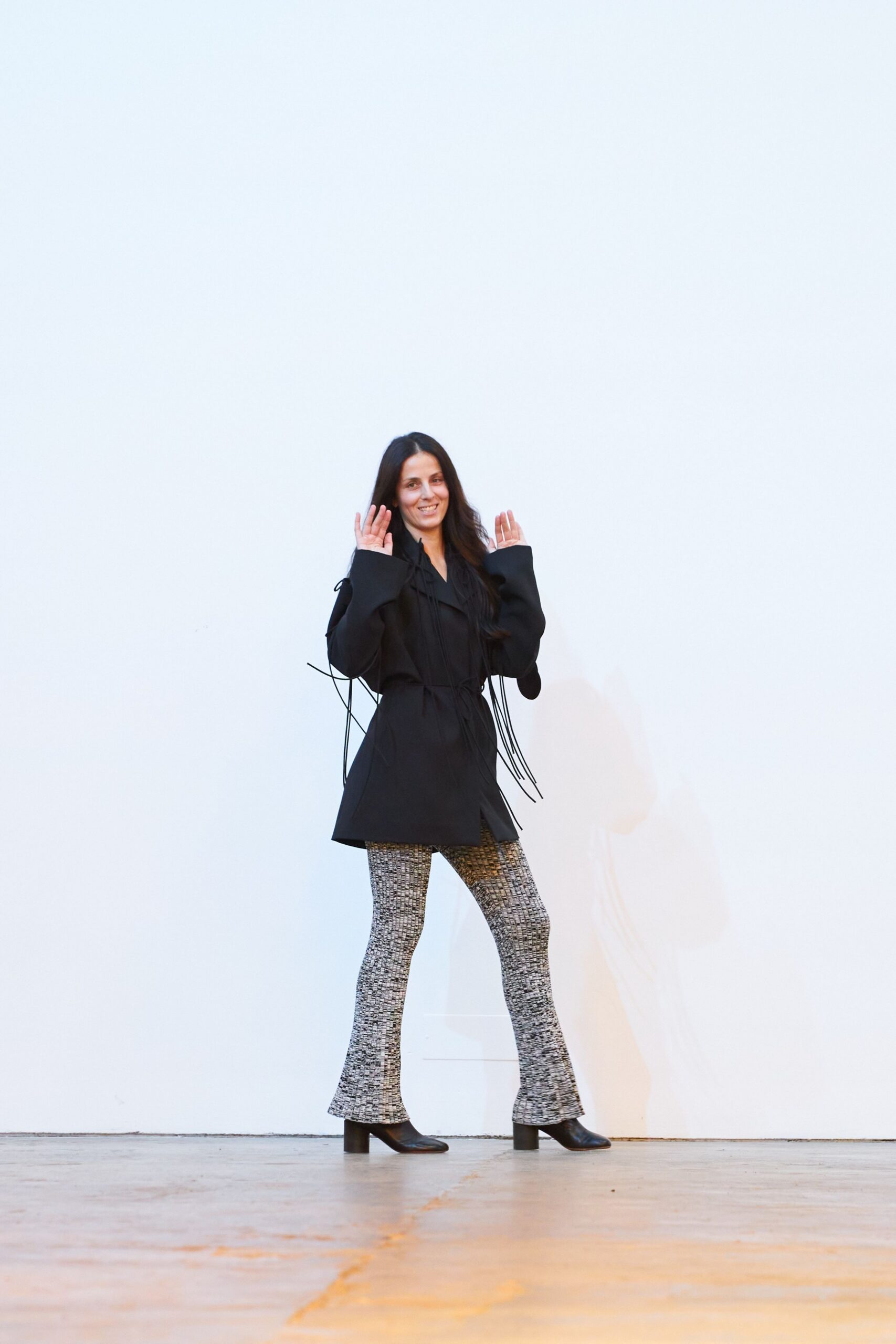 gray cotton fitted flared pants