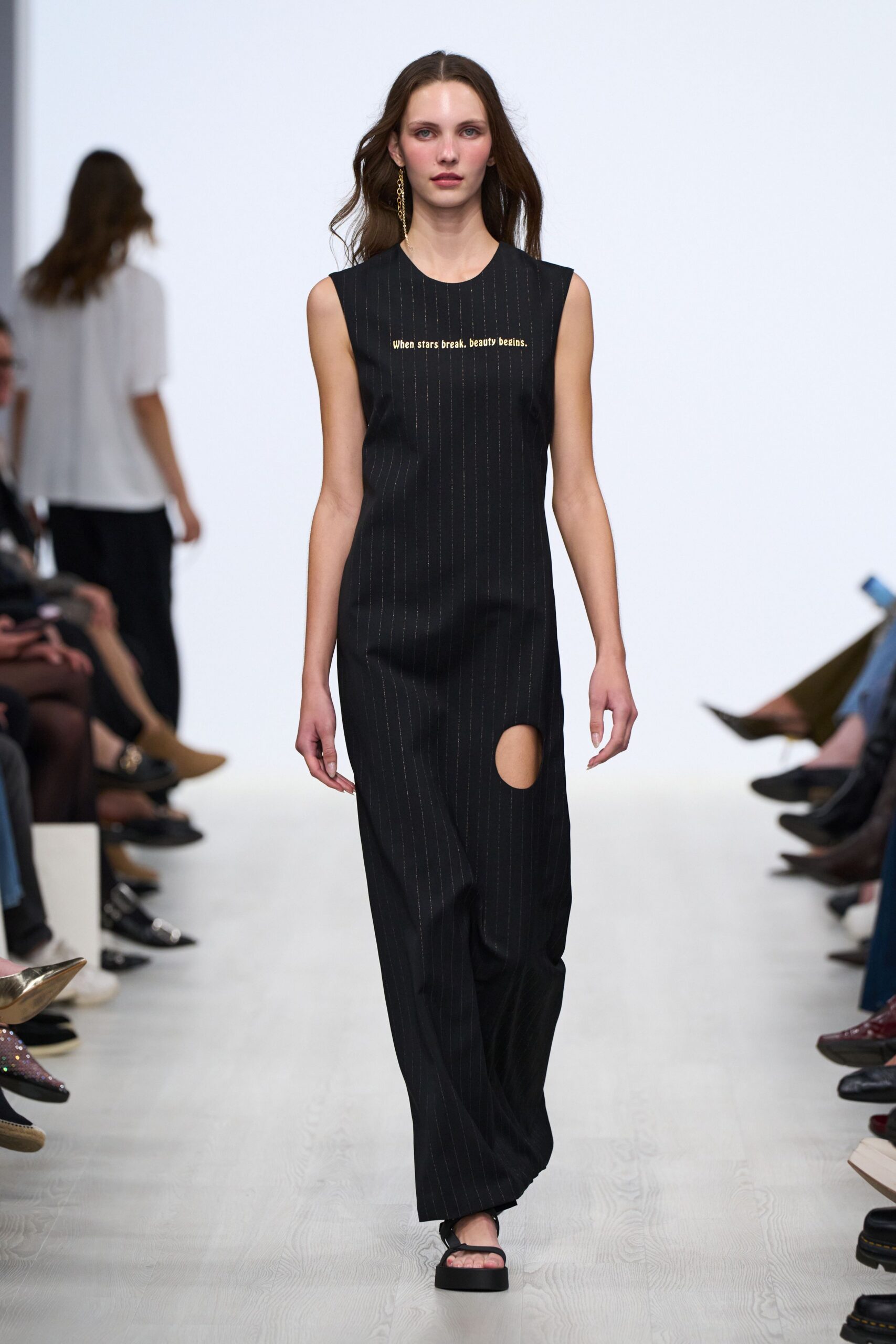 black cotton sleeveless high-neck fitted pleated maxi dress