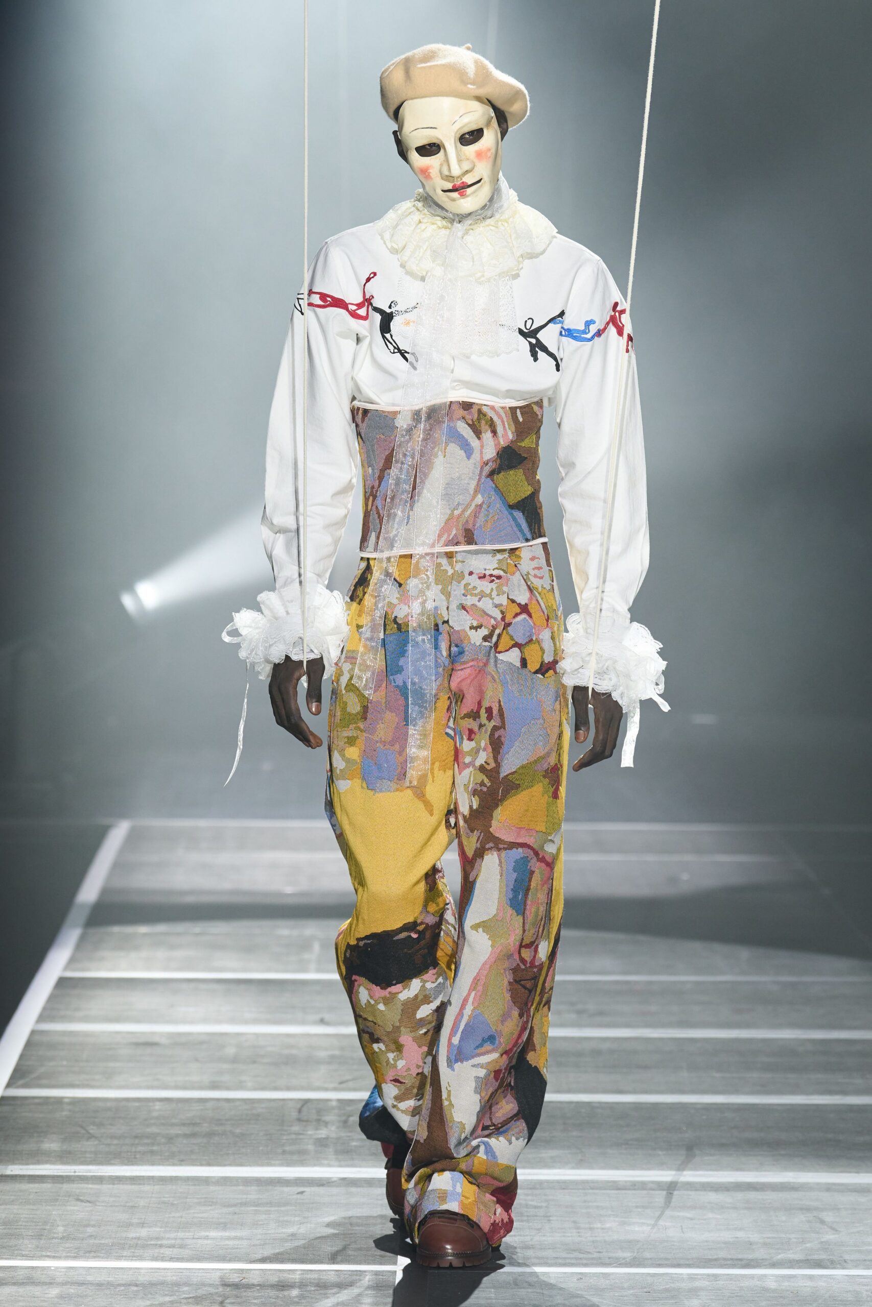 white shirt multi pants outfit