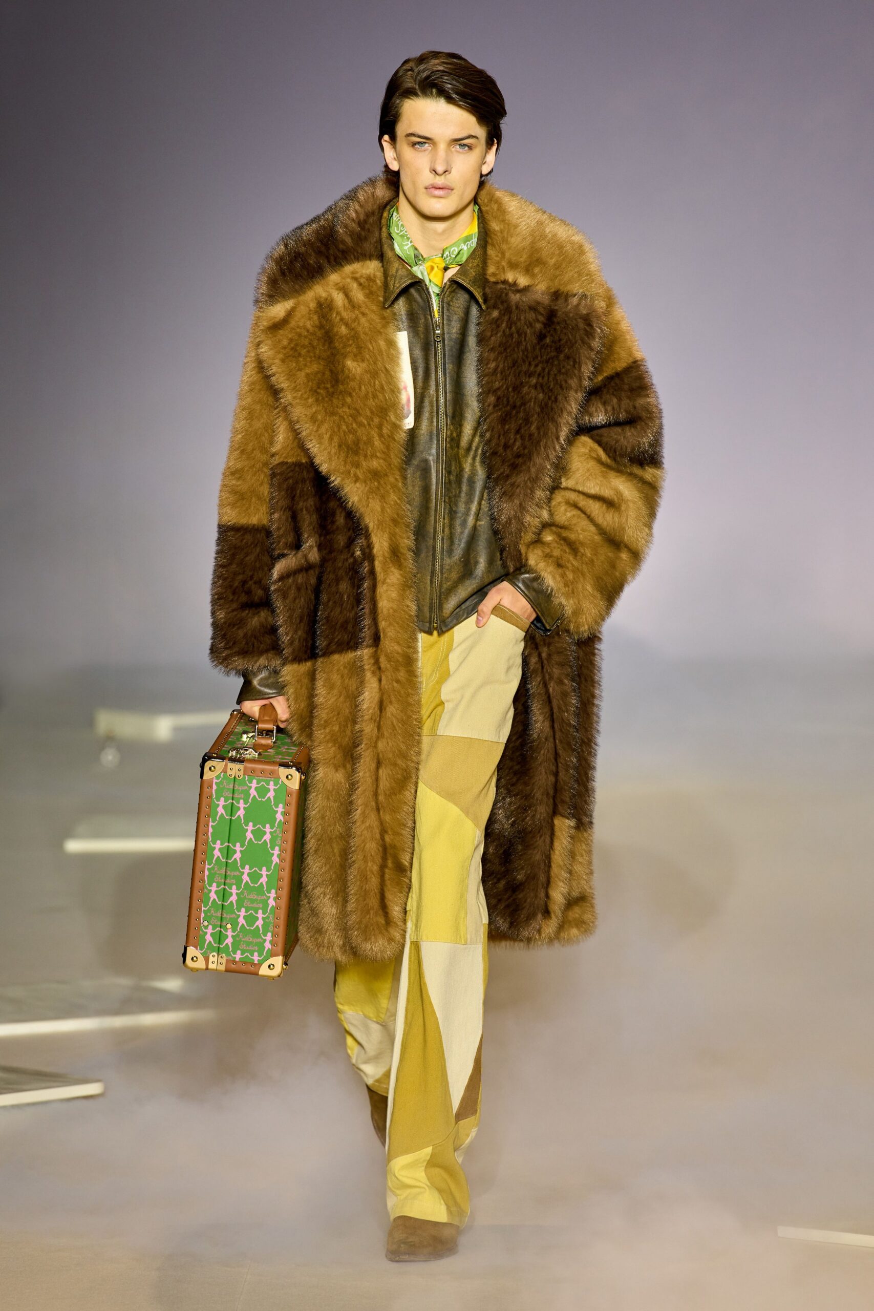 brown fur coat with leather jacket