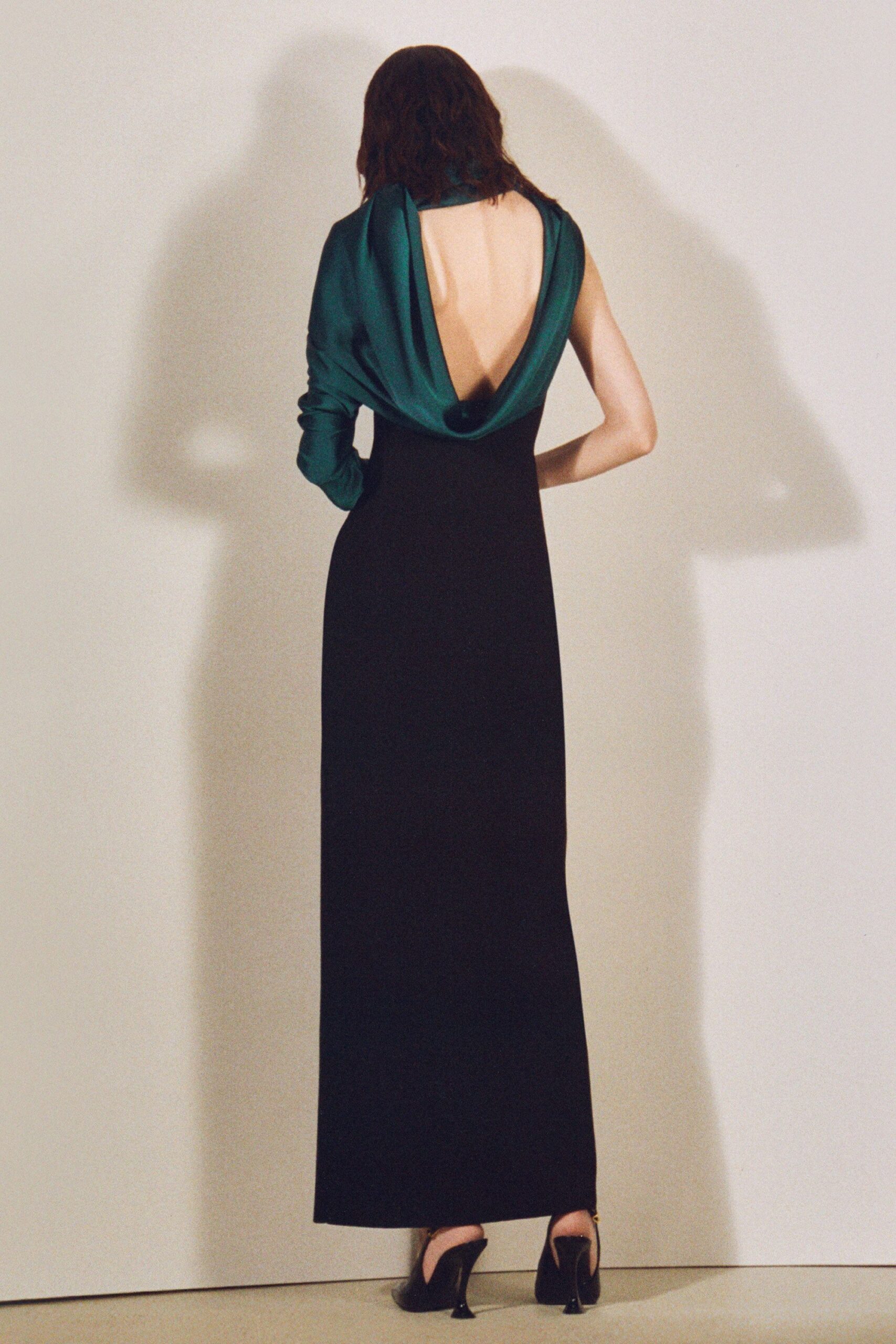 black silk fitted gown