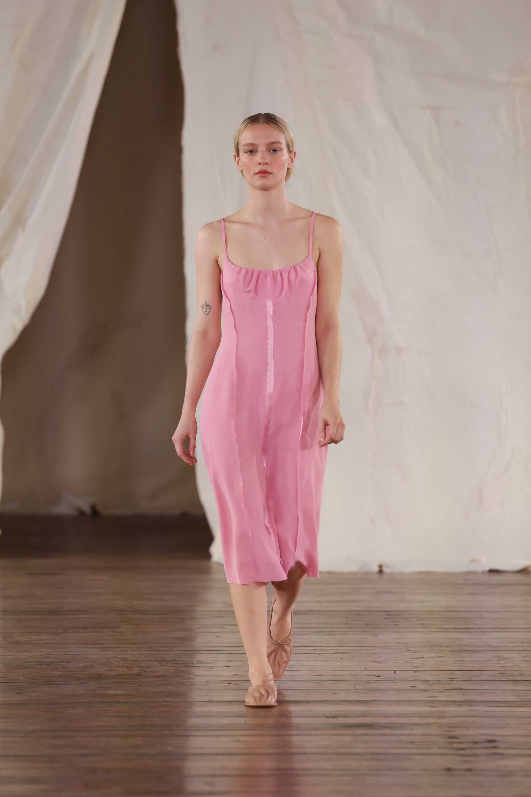 pink silk sleeveless dress