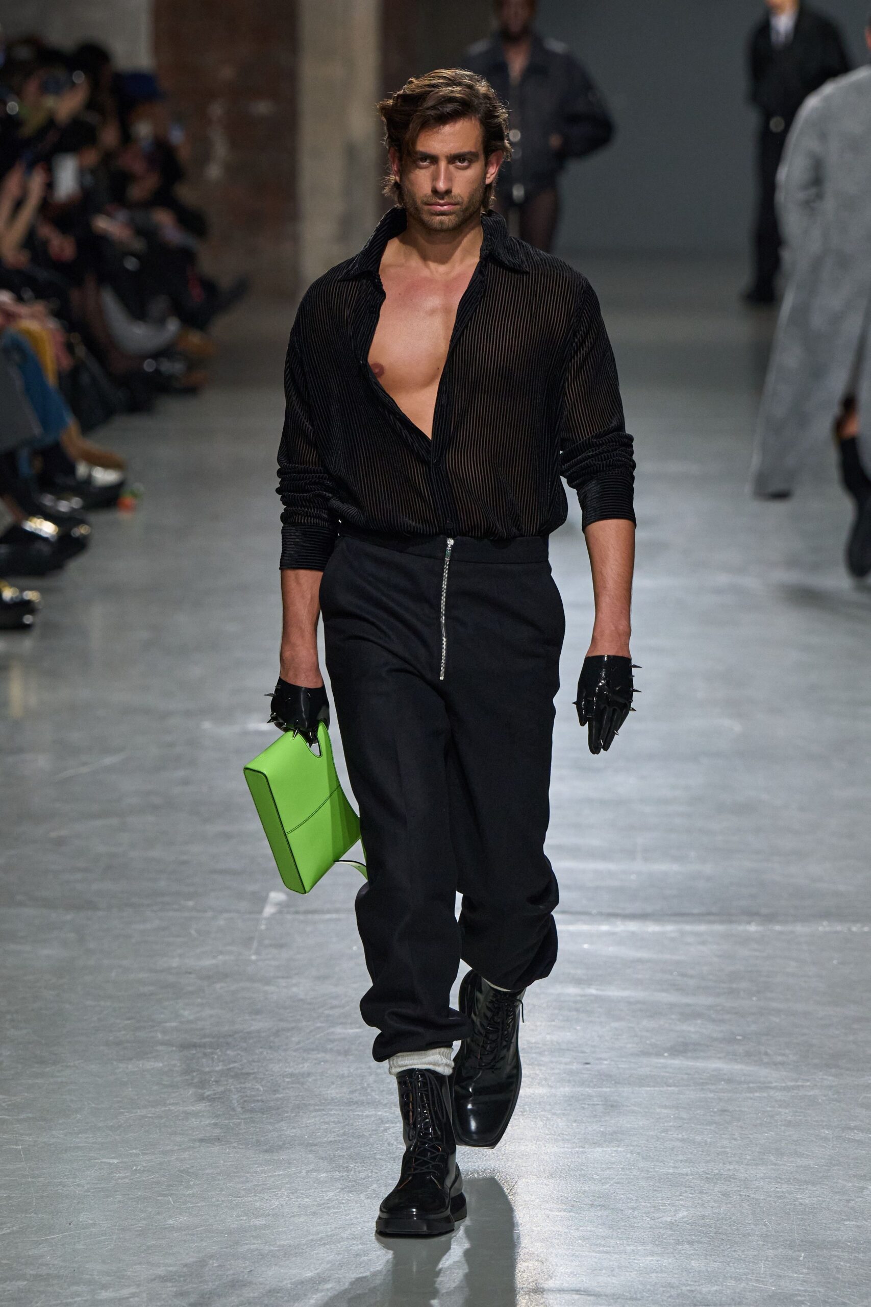 black leather gloves