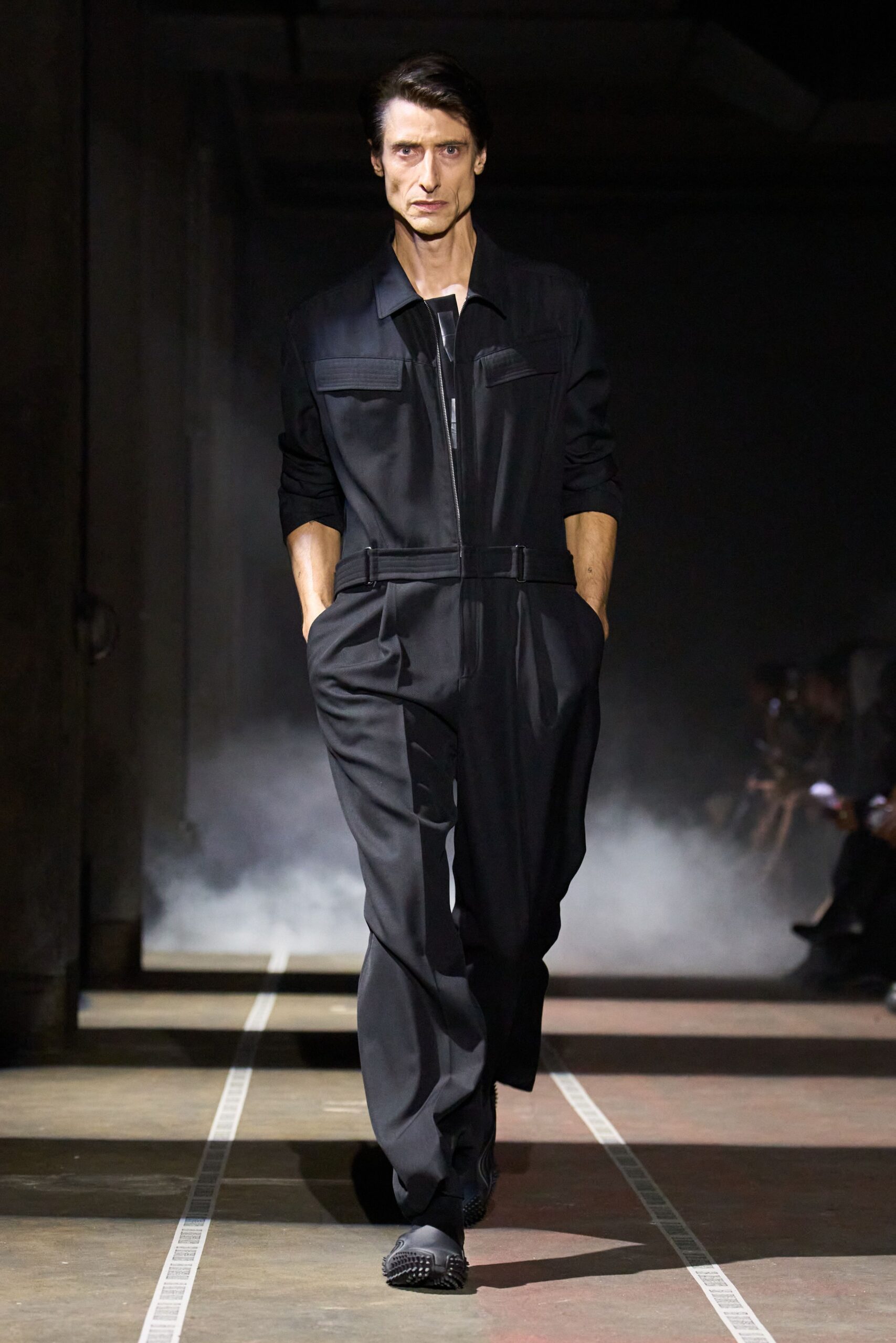 black fitted jumpsuit with shoes