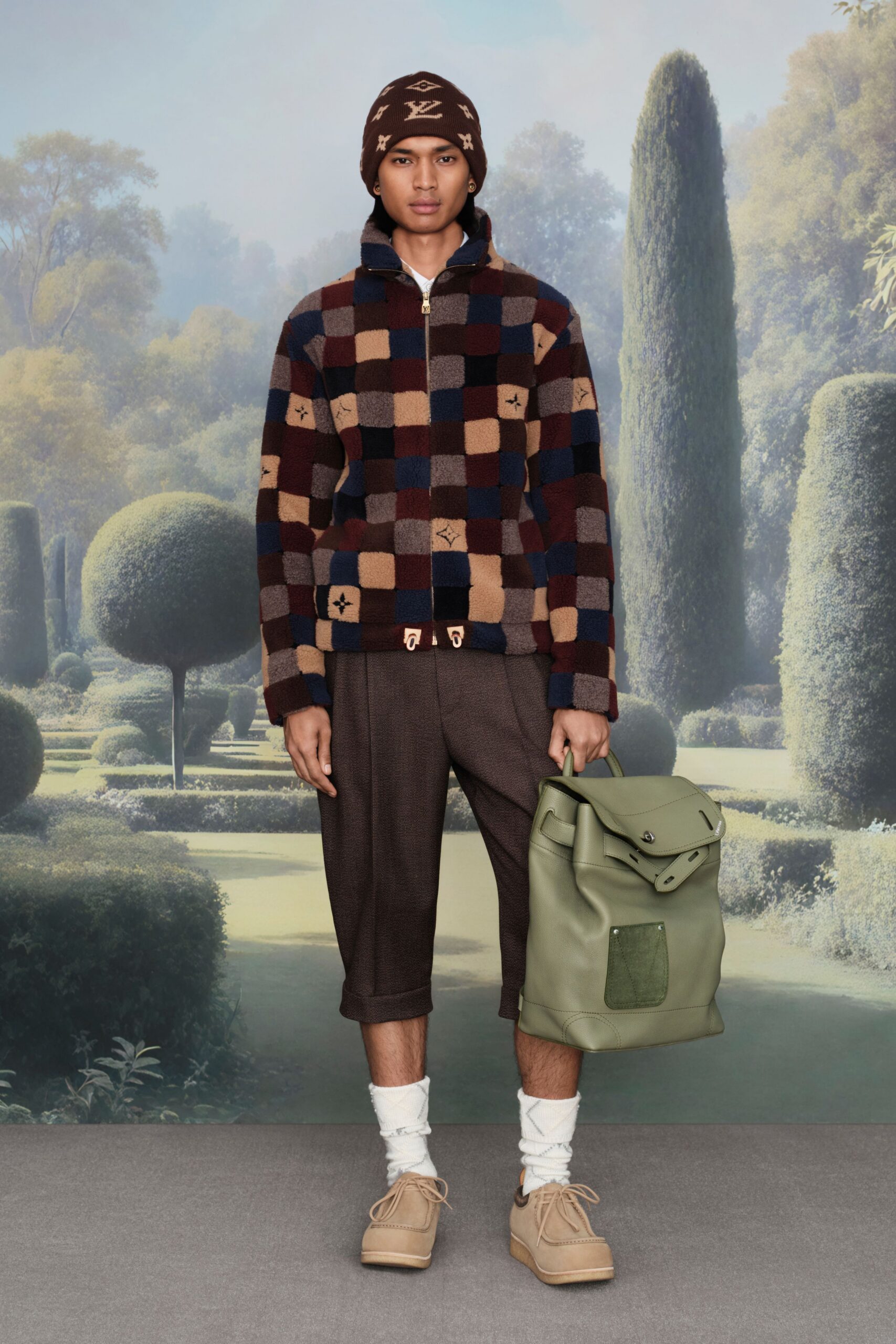 brown checked fleece jacket
