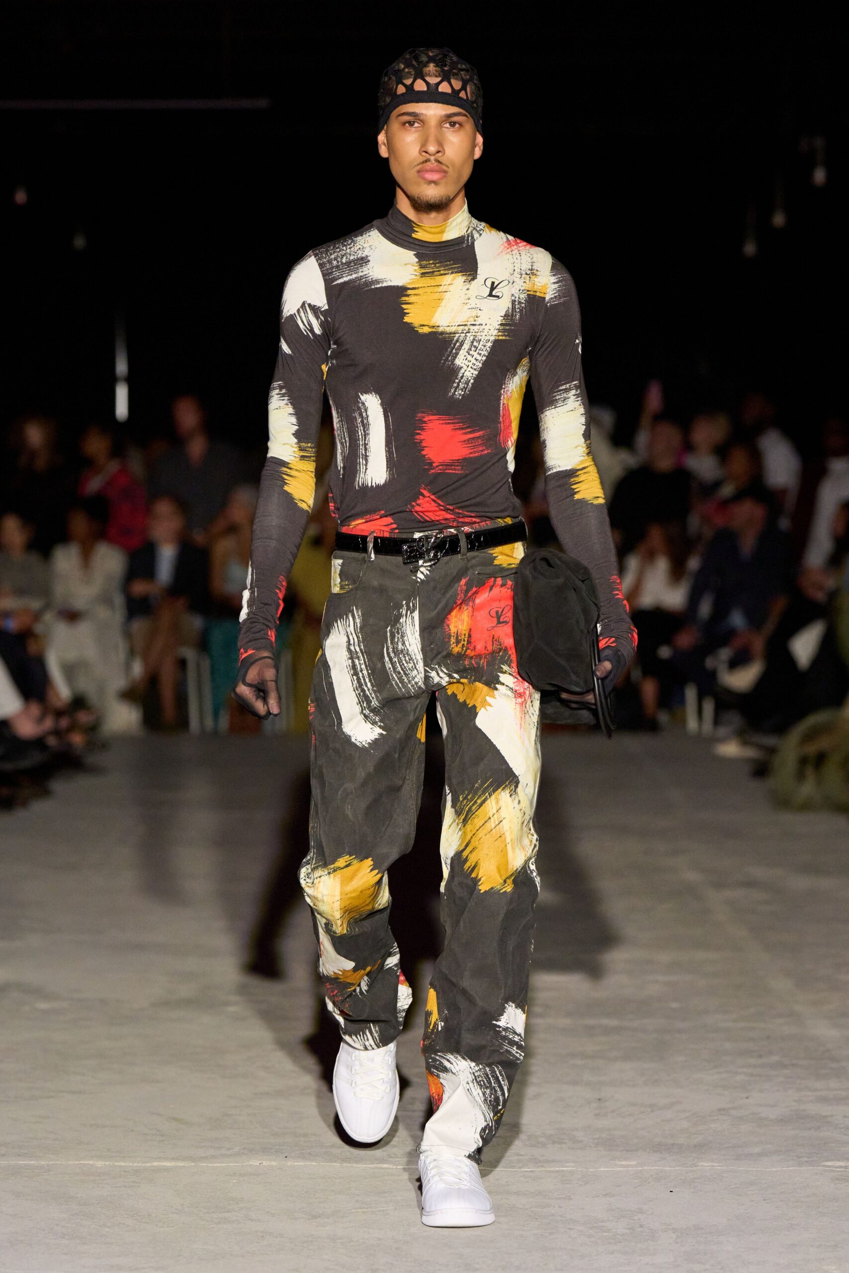 black cotton fitted printed pants