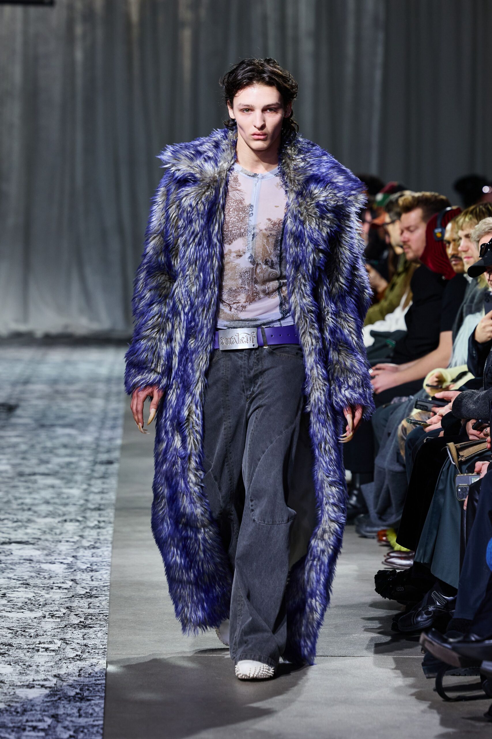 blue faux-fur relaxed coat