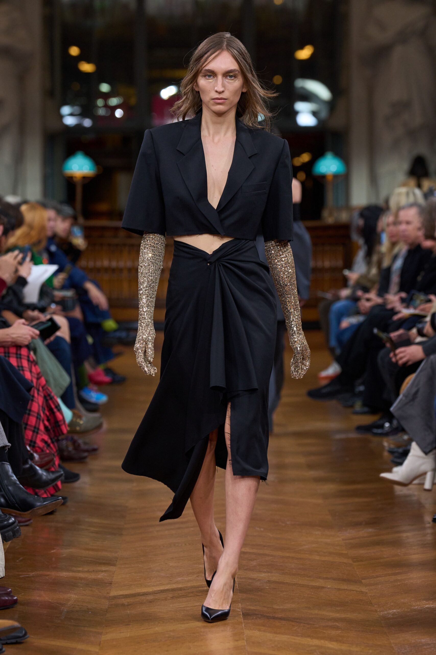 black silk midi dress with cutout