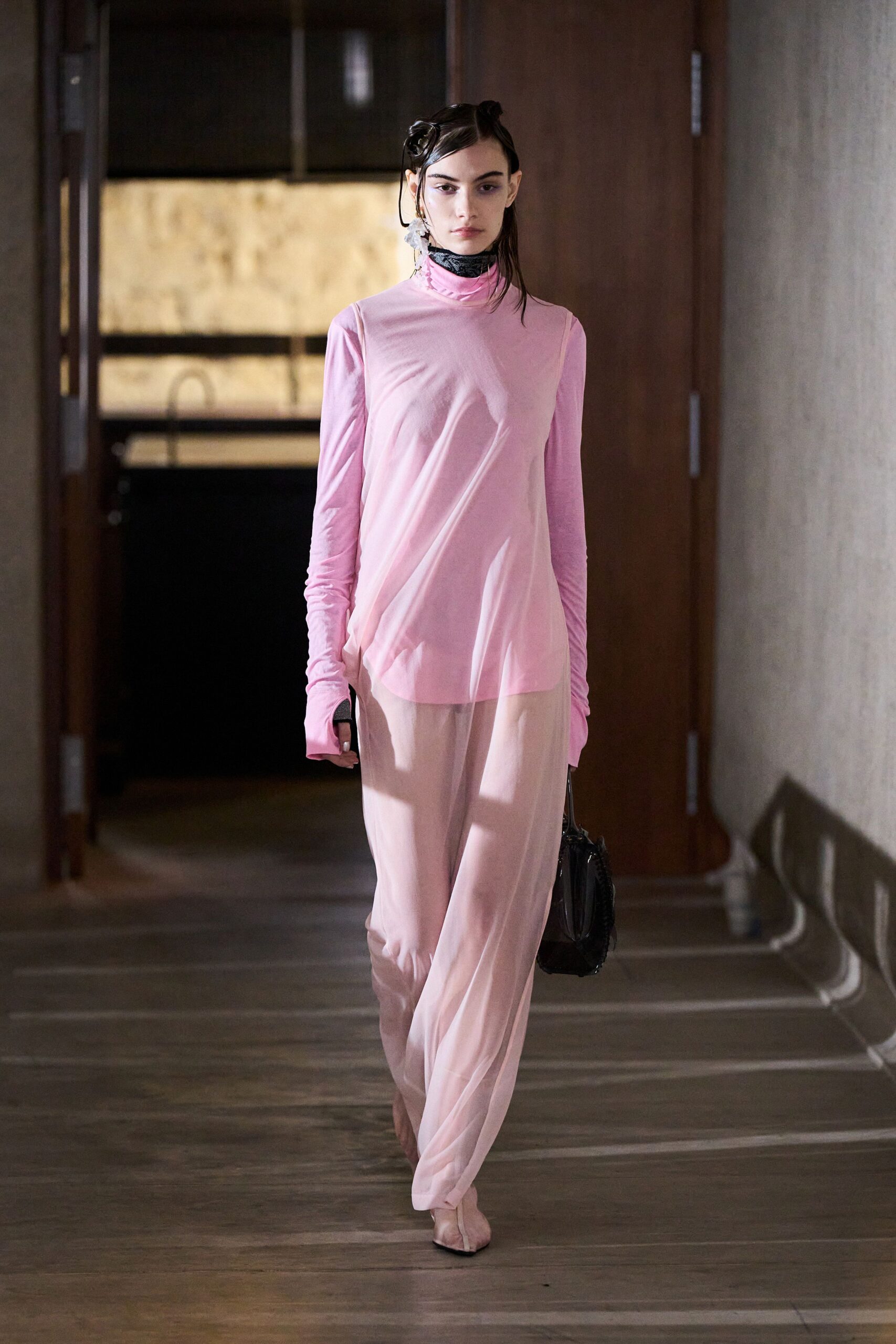 pink relaxed top with flowing pants