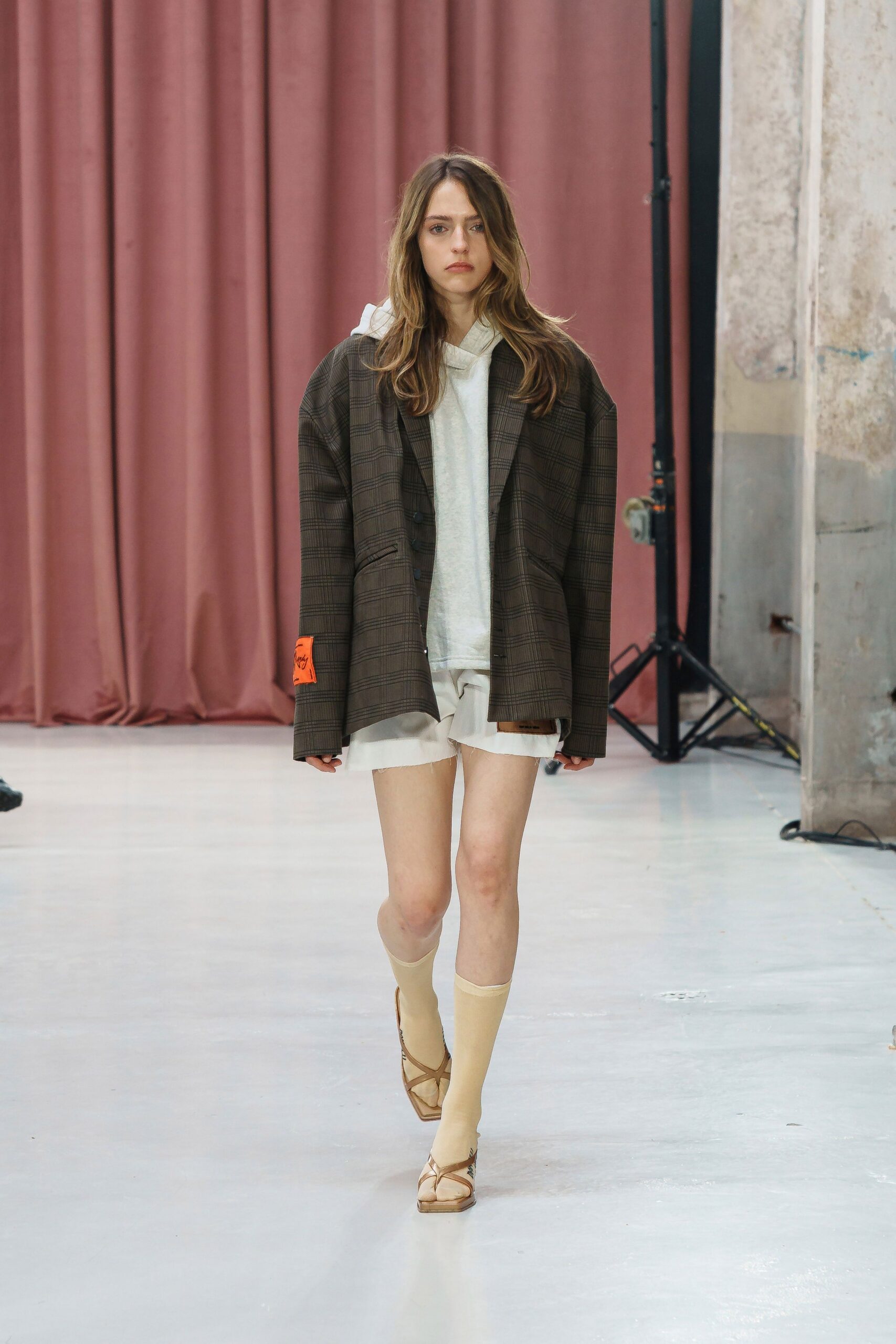 oversized brown checked jacket with hoodie