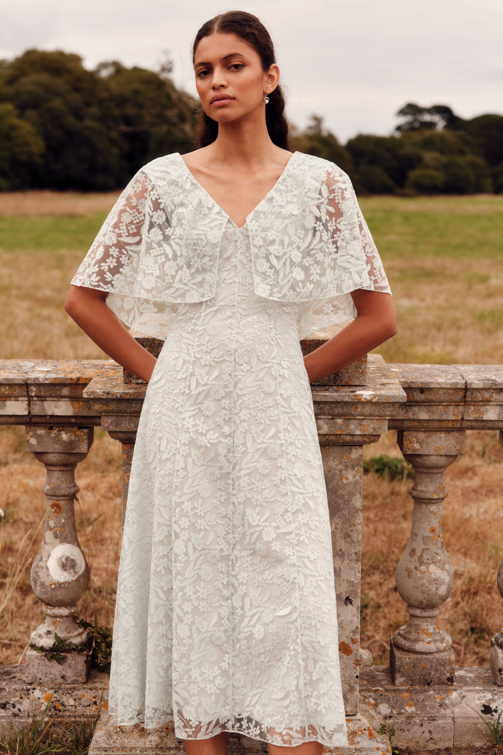 white lace embroidered midi dress