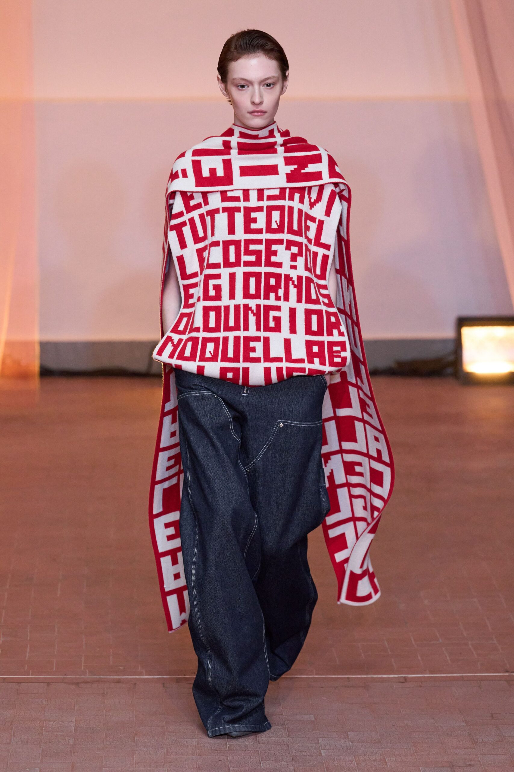 red cotton relaxed printed cape