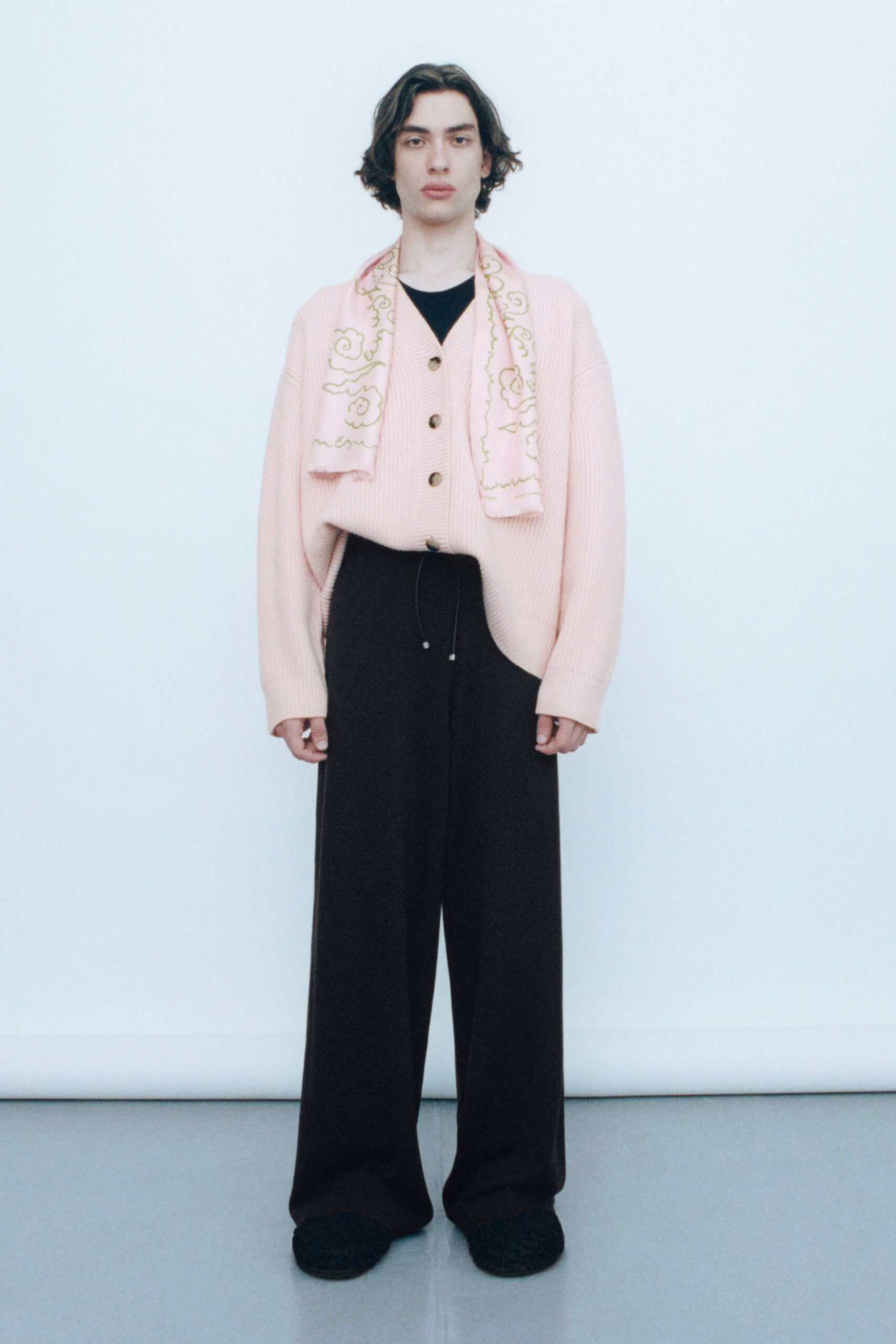 pink cotton long-sleeve collared oversized buttoned cardigan
