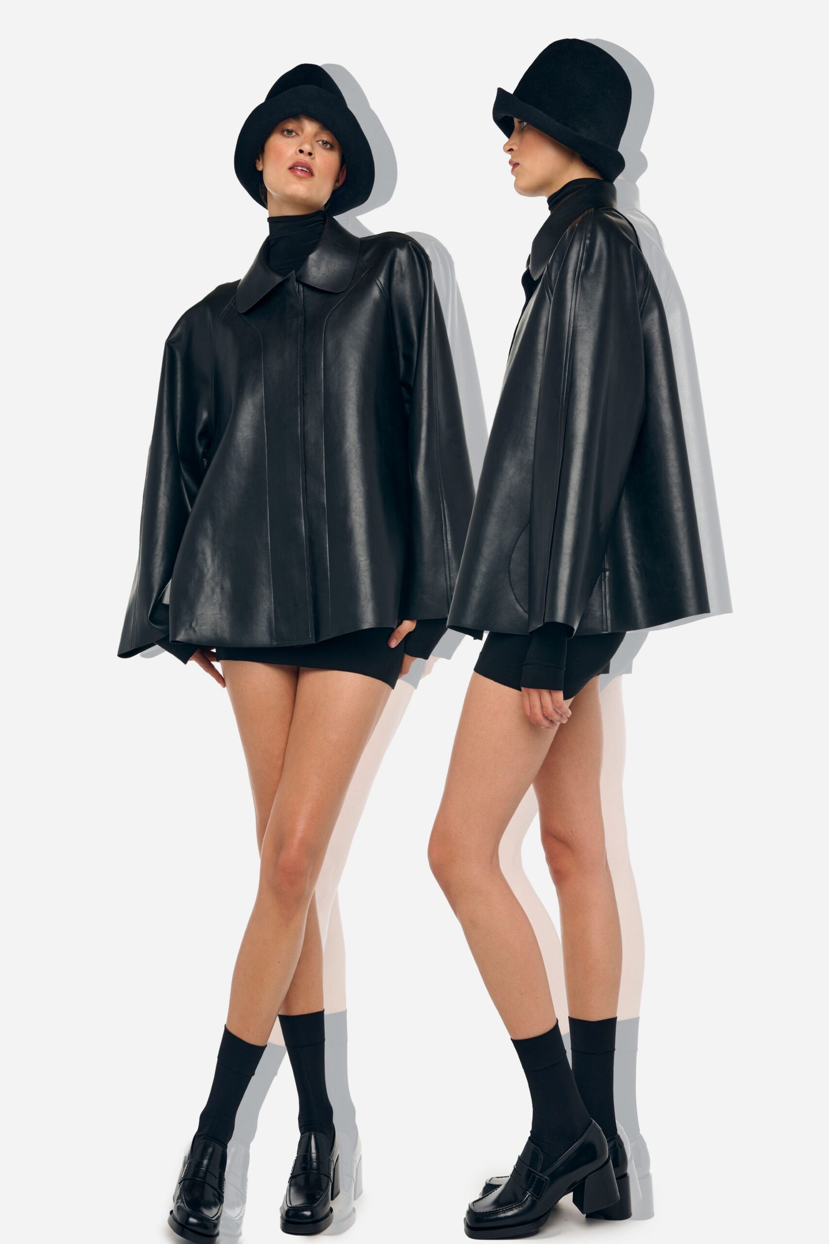 black leather jacket with shorts