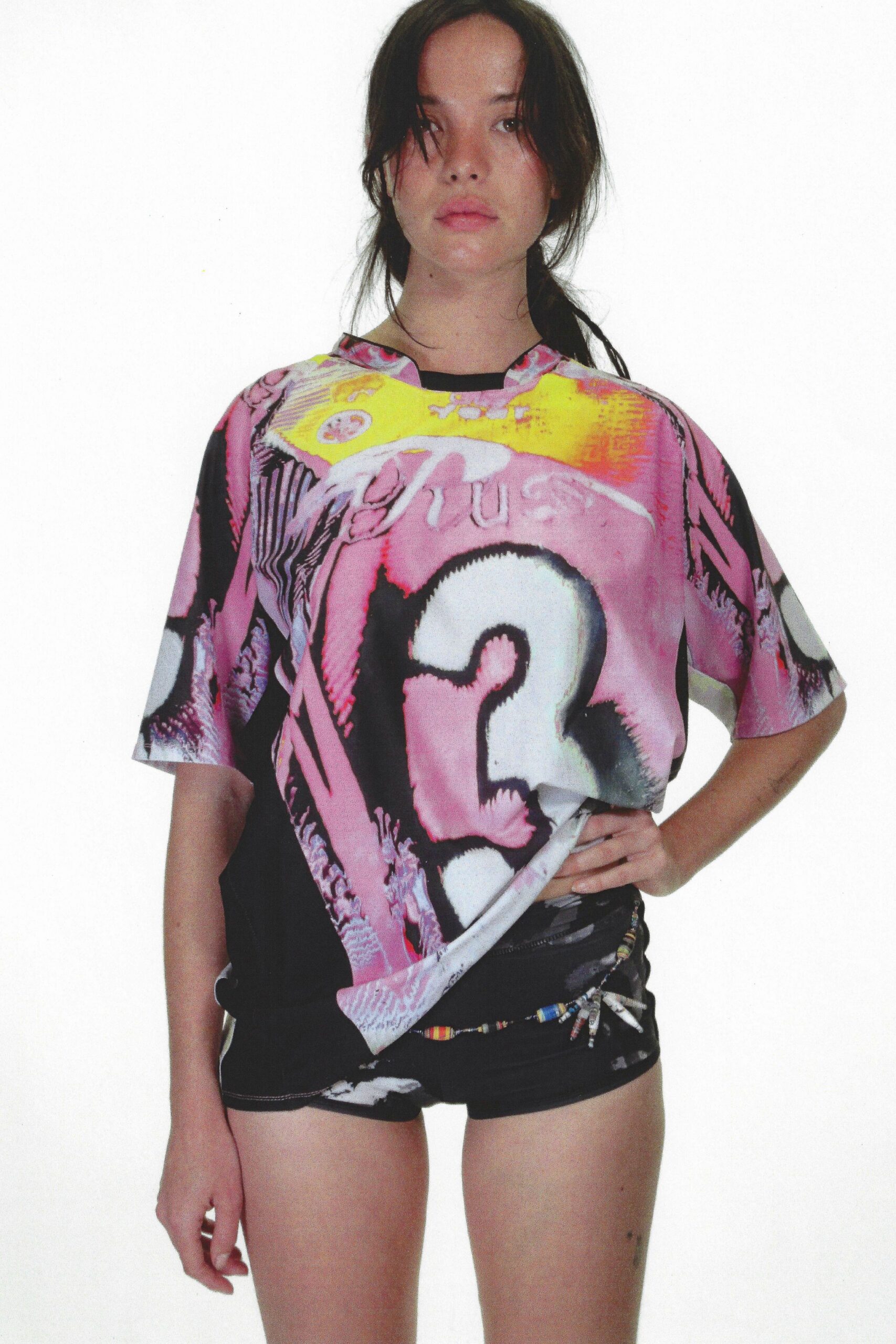 pink cotton short-sleeve collared relaxed printed t-shirt
