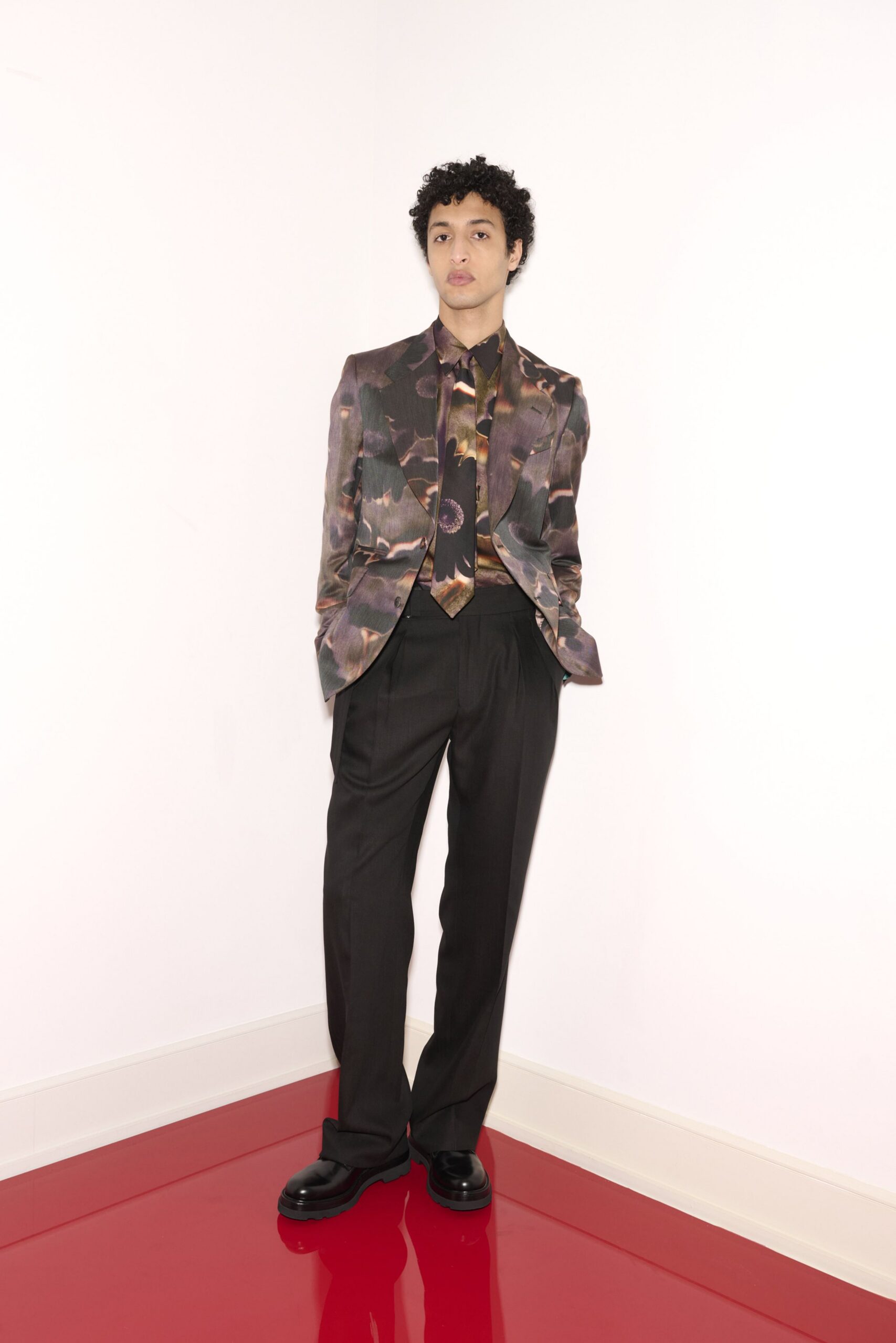 multi silk long-sleeve collared tailored printed blazer