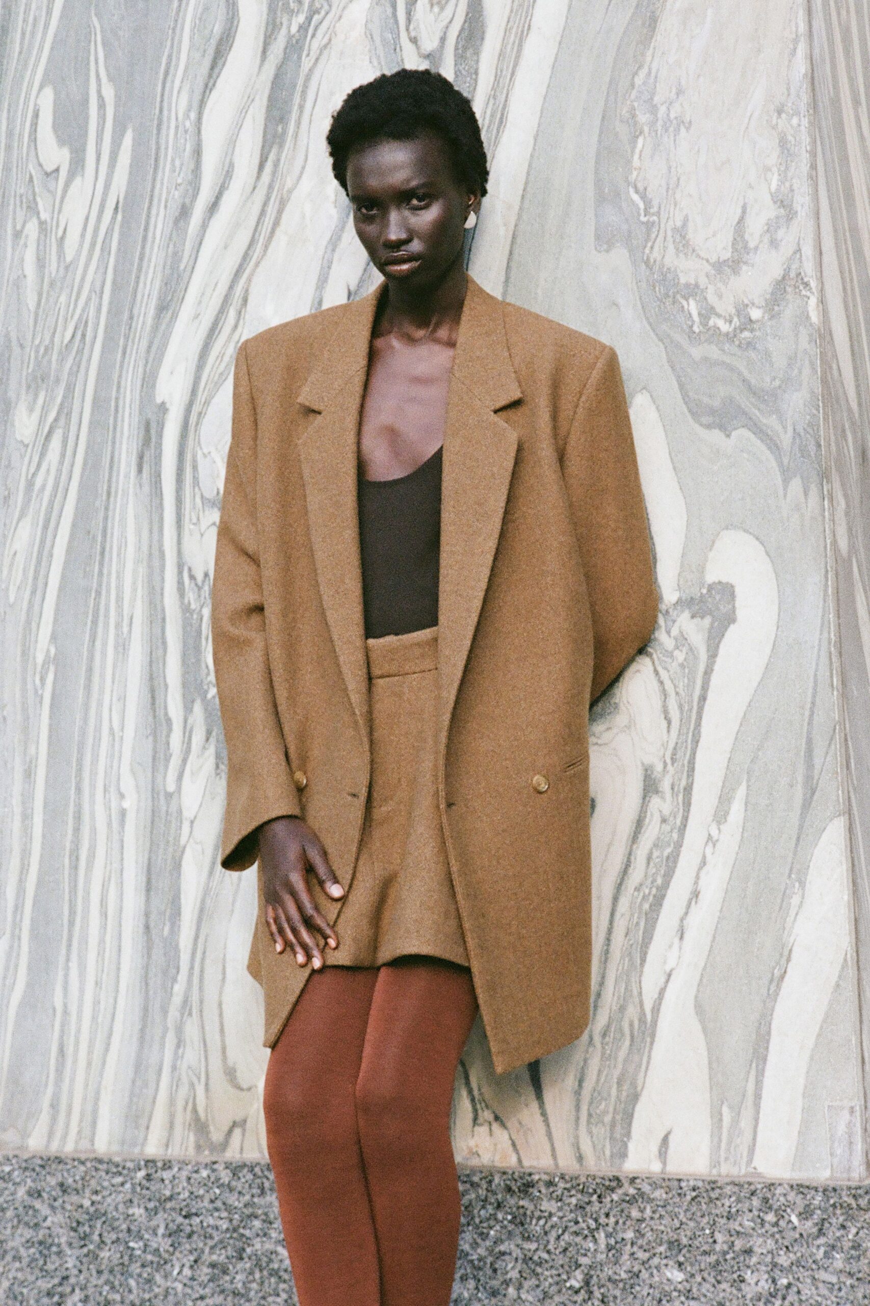 brown wool long-sleeve collared oversized buttoned blazer