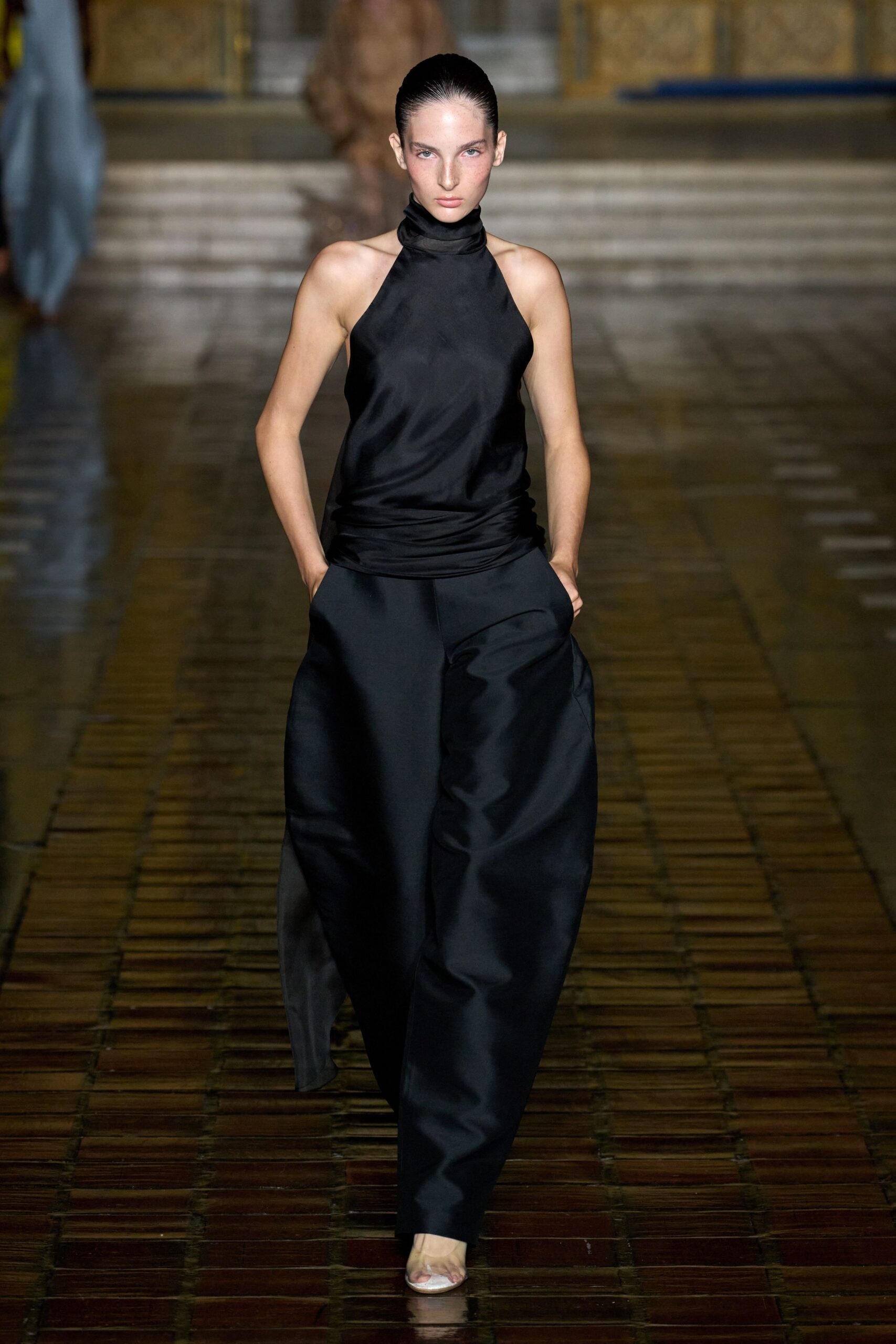 black silk top and pants