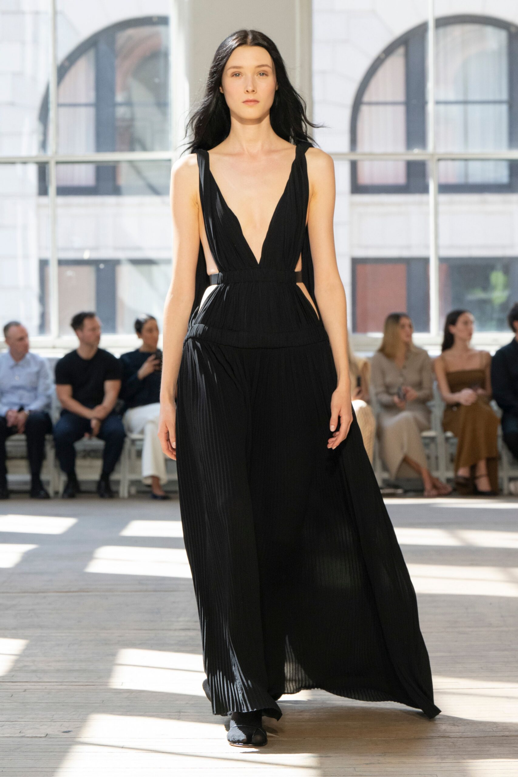 black silk sleeveless dress