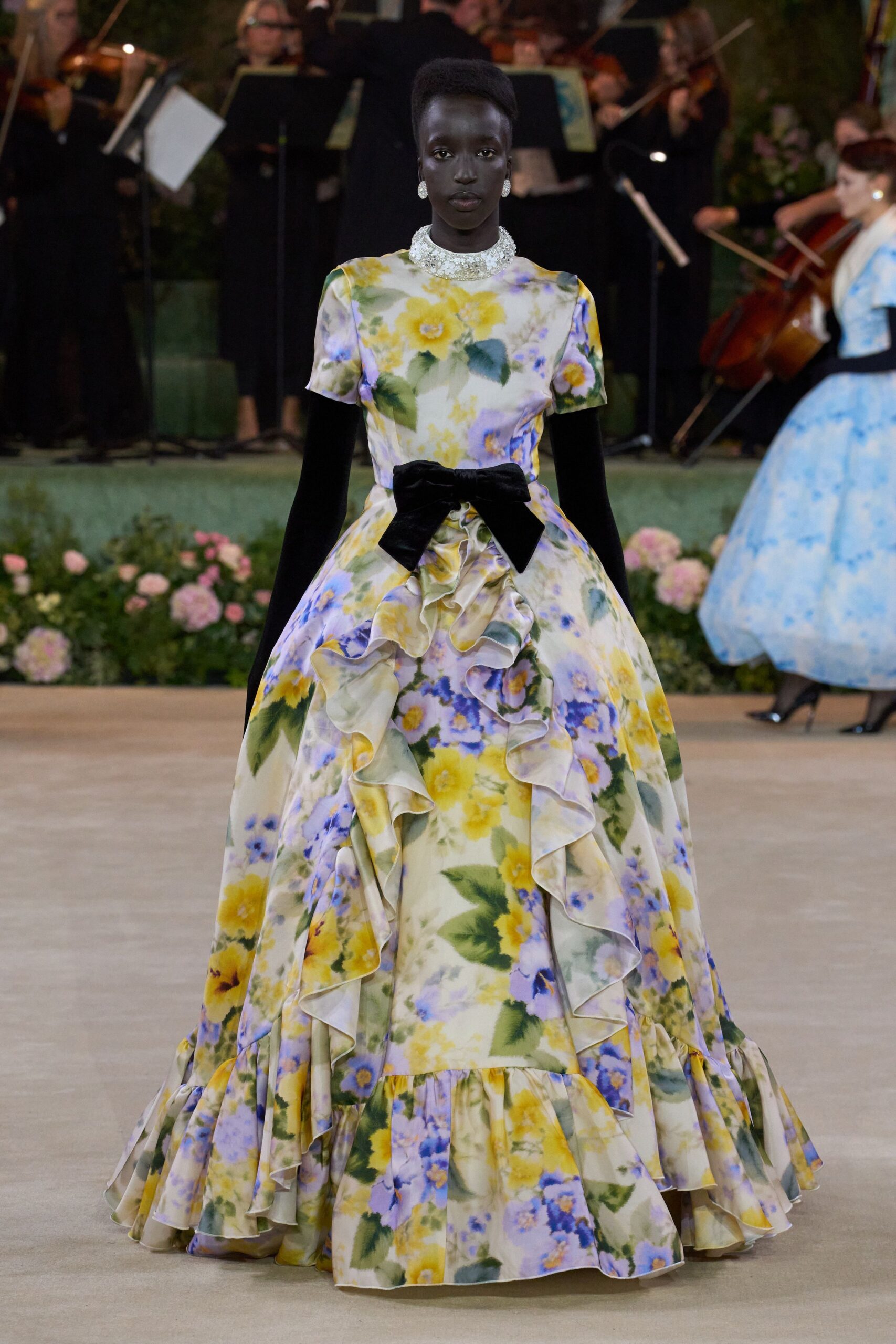 floral maxi gown with ruffles