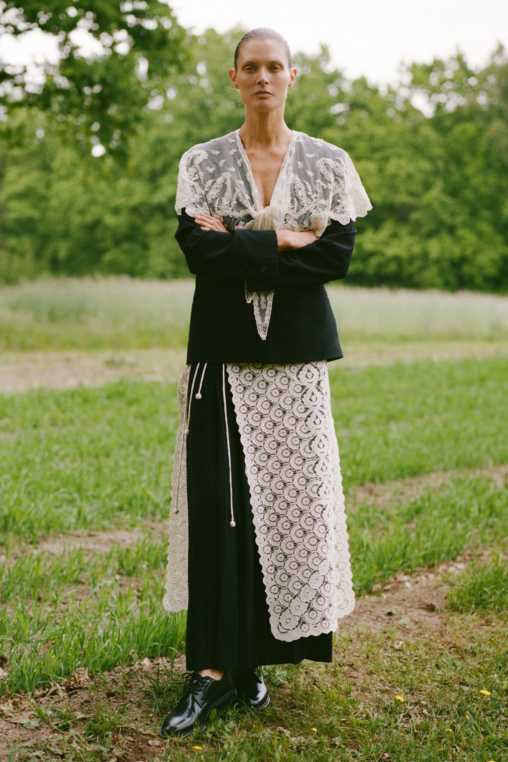 white cotton fitted high-waisted layered embroidered skirt