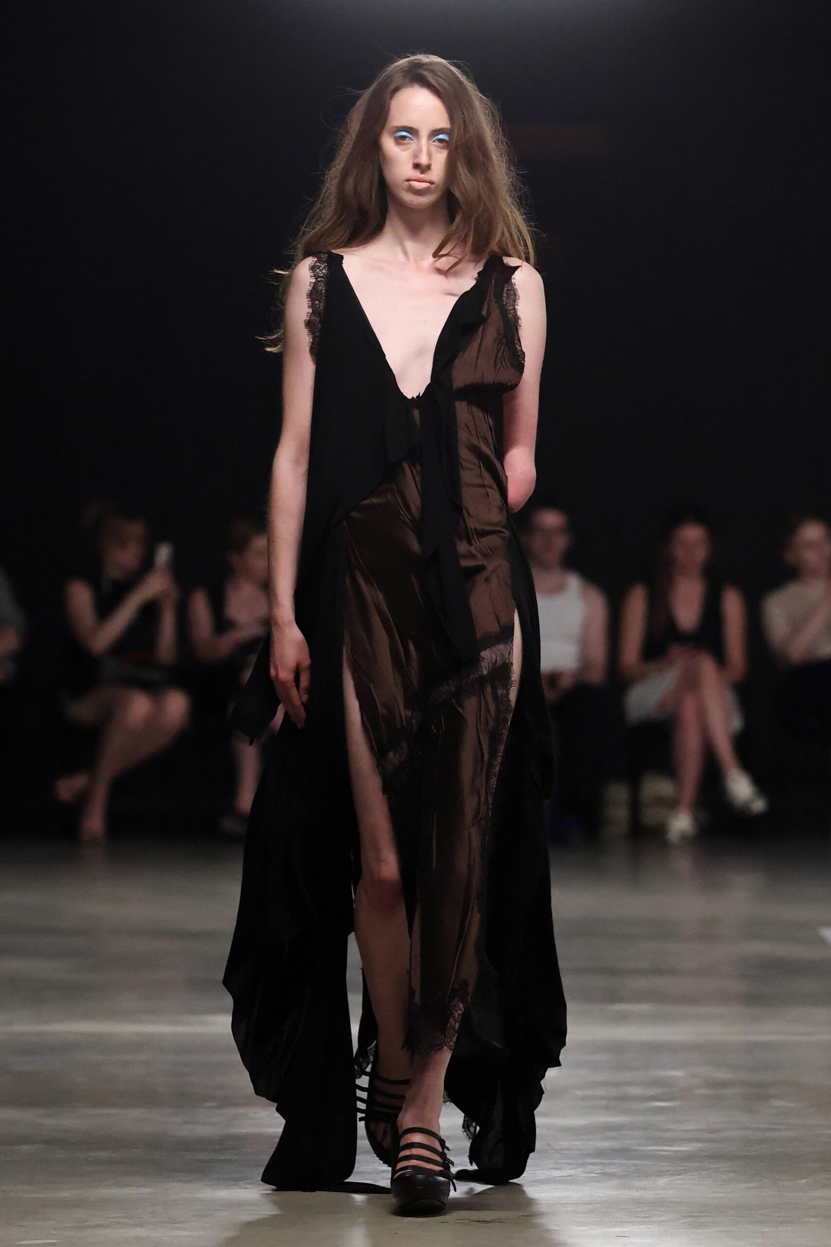 black silk sleeveless gown