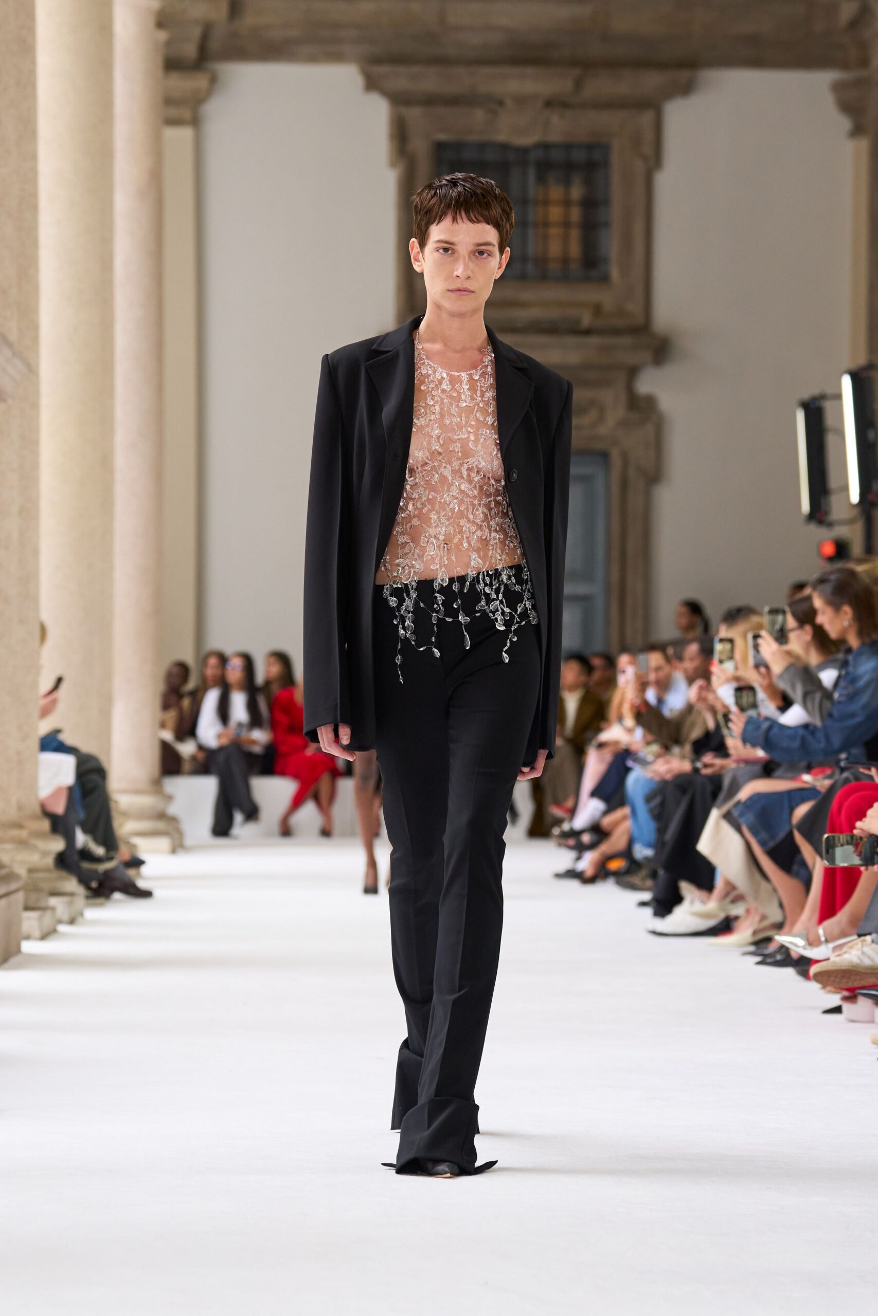 black tailored blazer with lace top