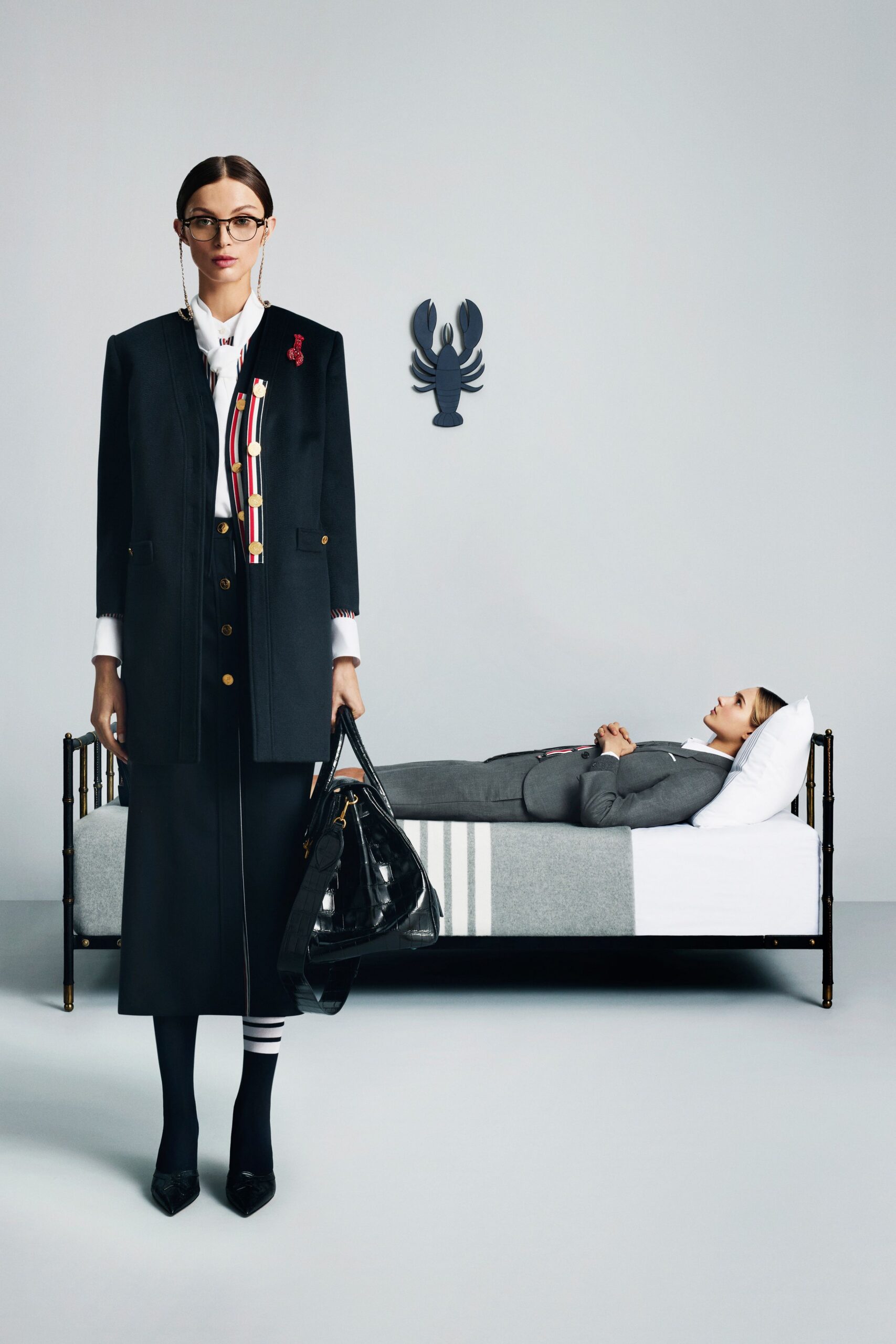 black wool coat and skirt
