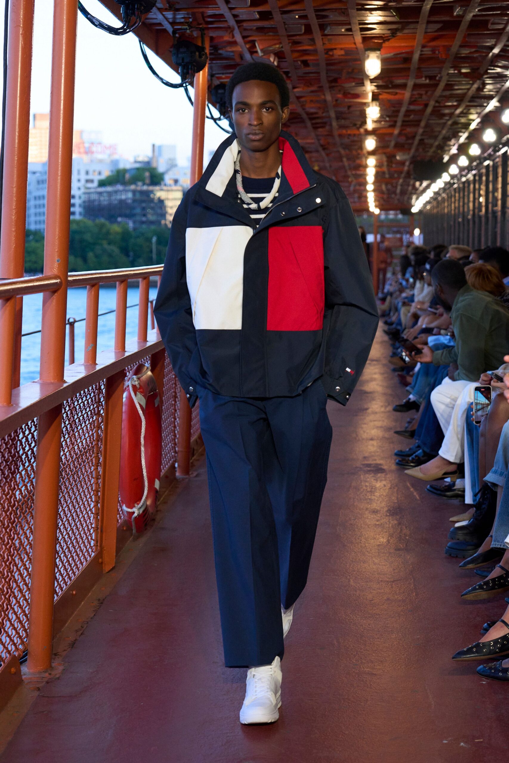 blue relaxed straight-leg pants
