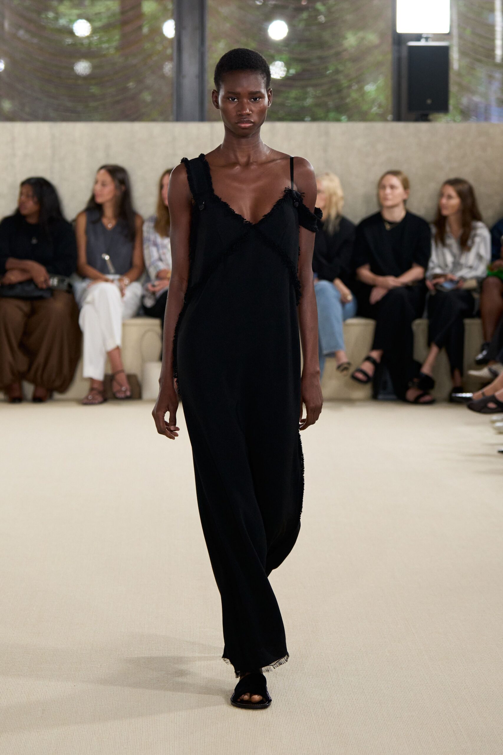black cotton sleeveless v-neck fitted layered maxi dress