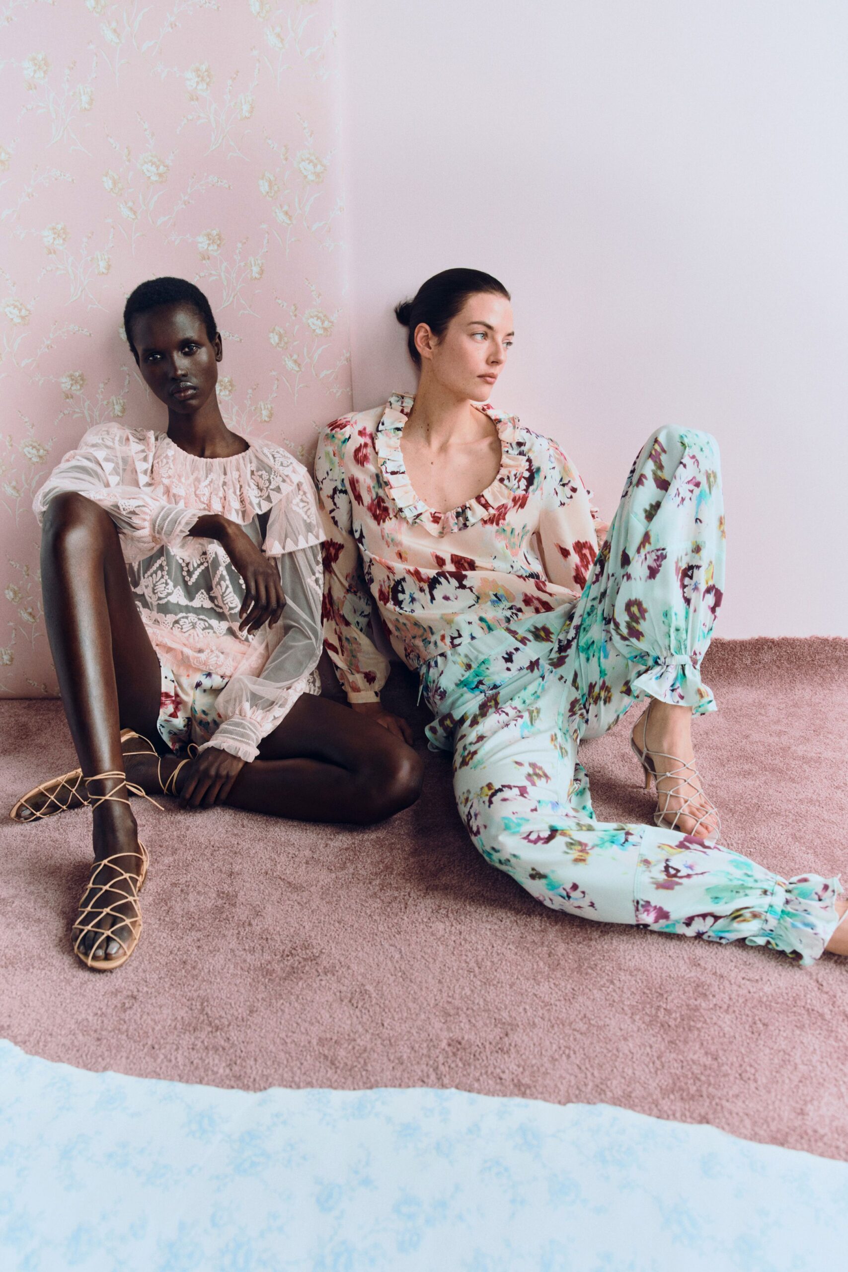 blue silk relaxed flared pants