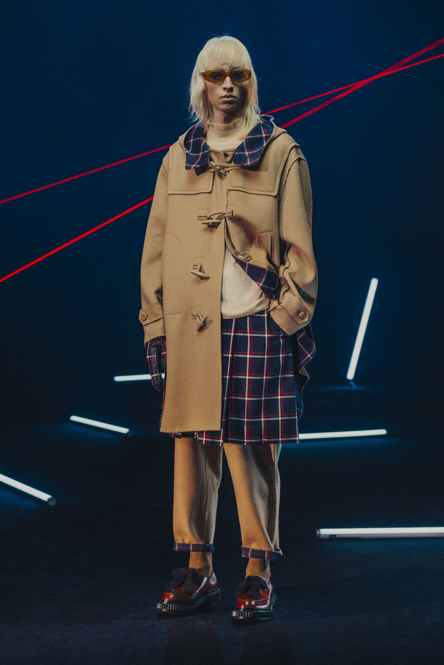 beige wool coat with plaid
