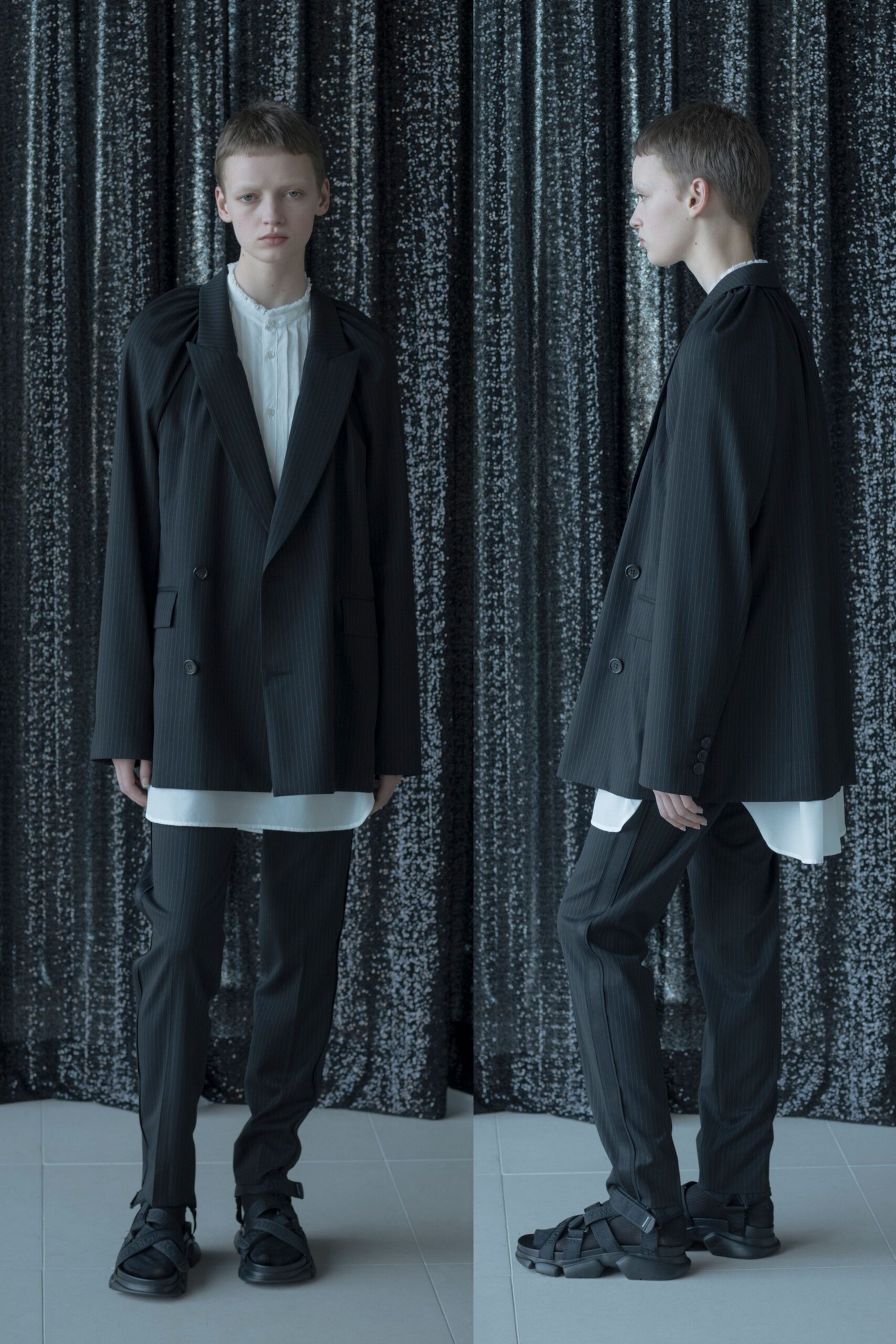 black oversized blazer with white shirt