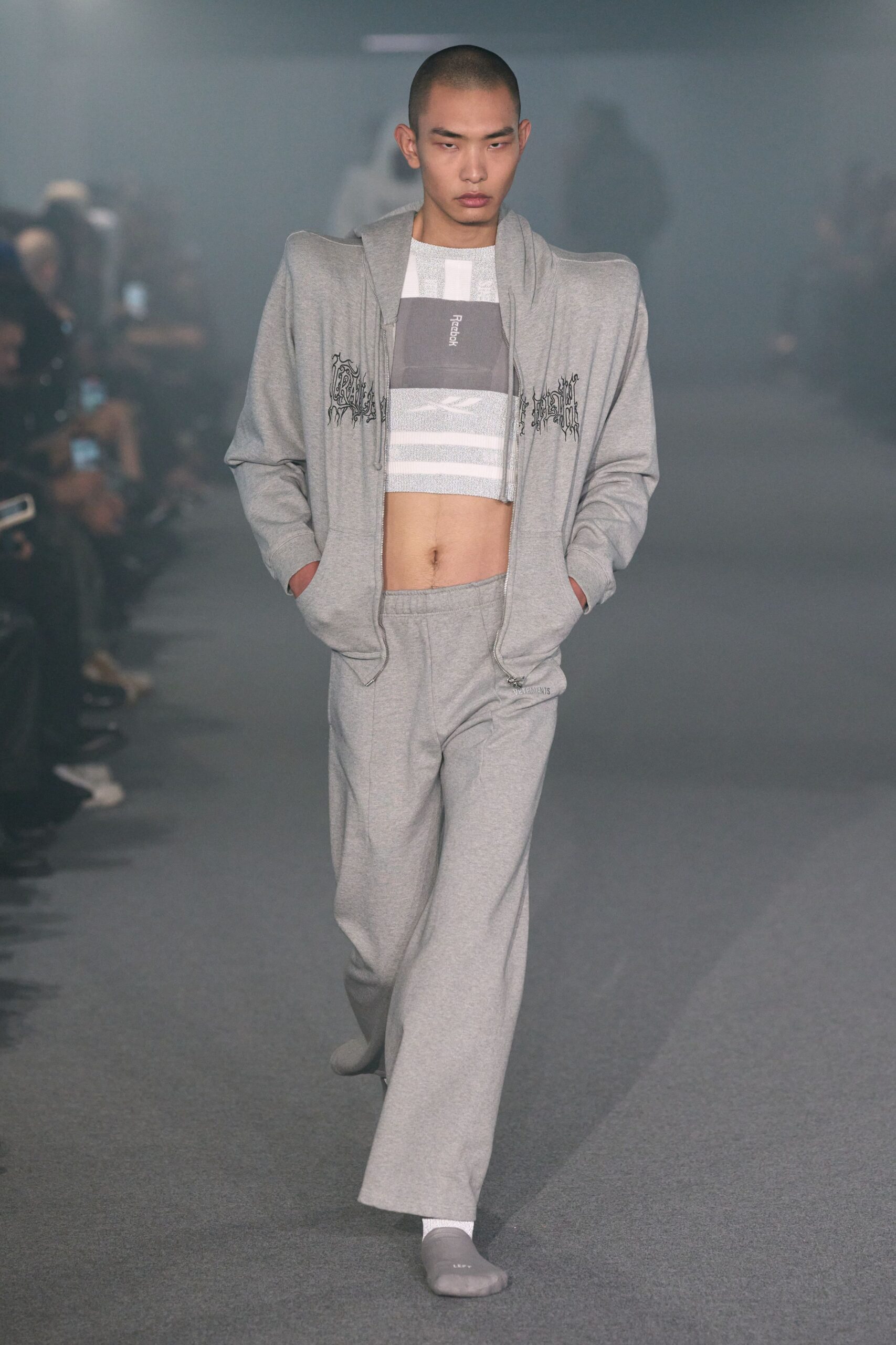 gray relaxed jacket with cropped top