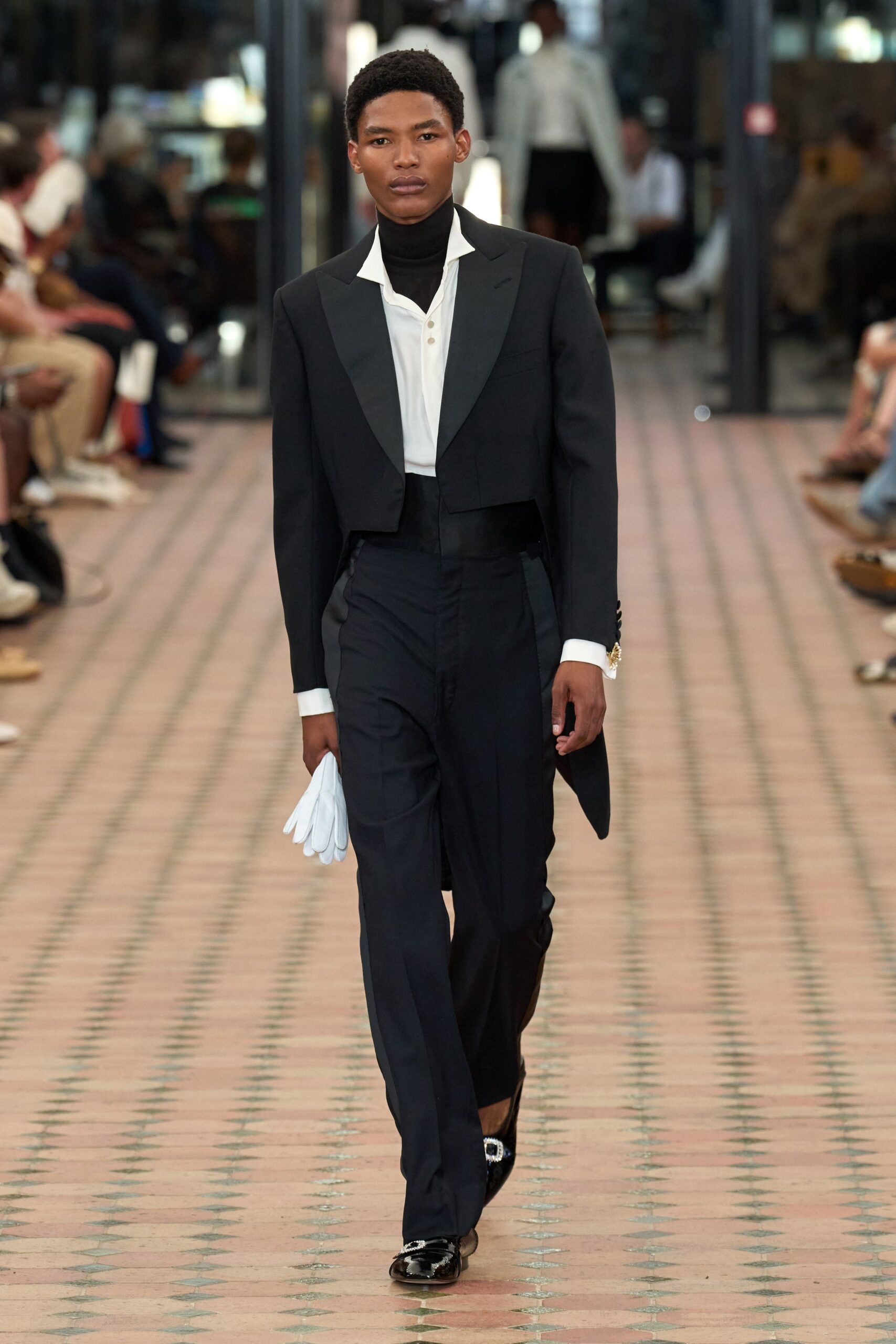 black wool tailored high-waisted straight-leg pants
