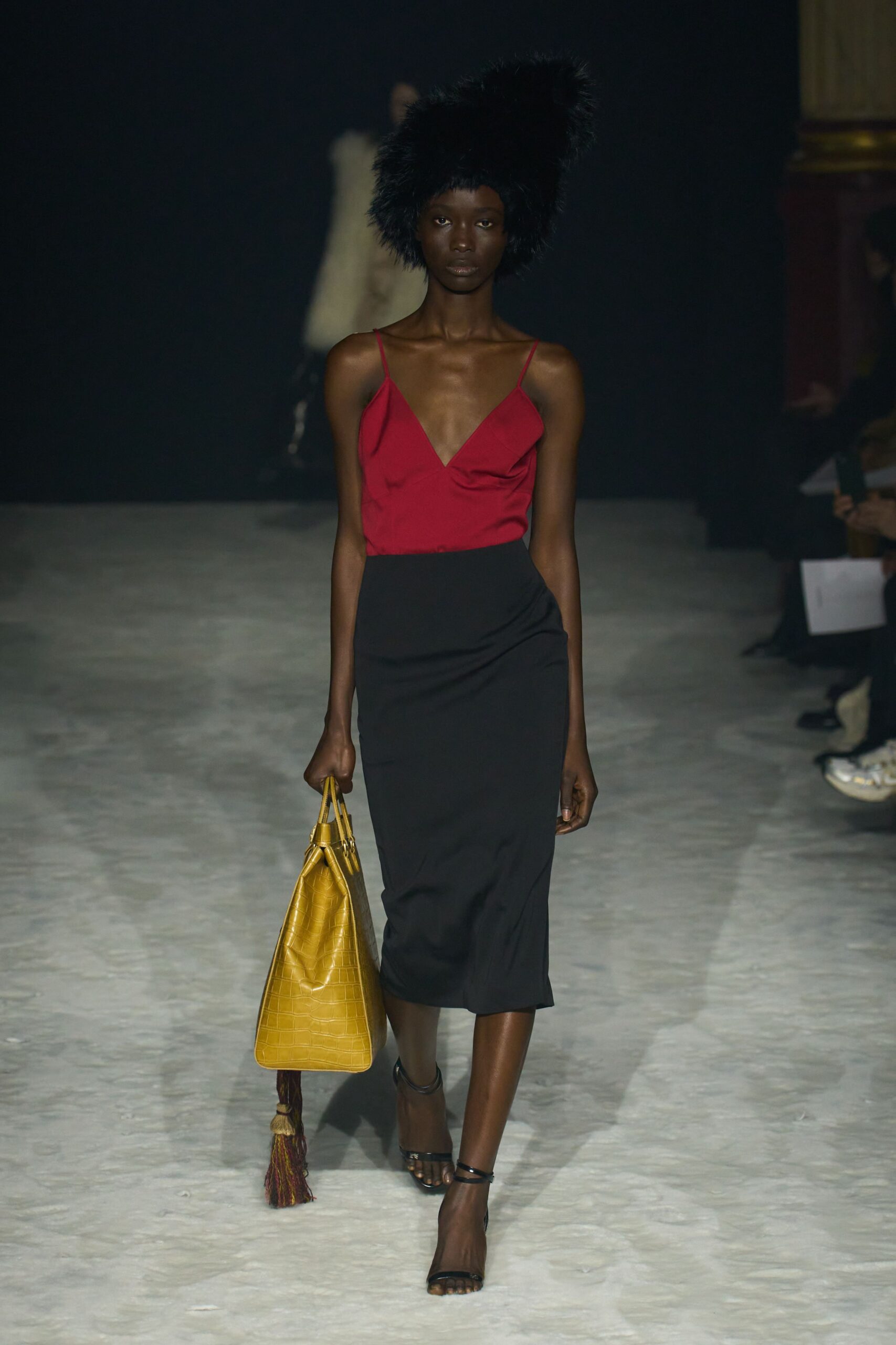 red top black pencil skirt