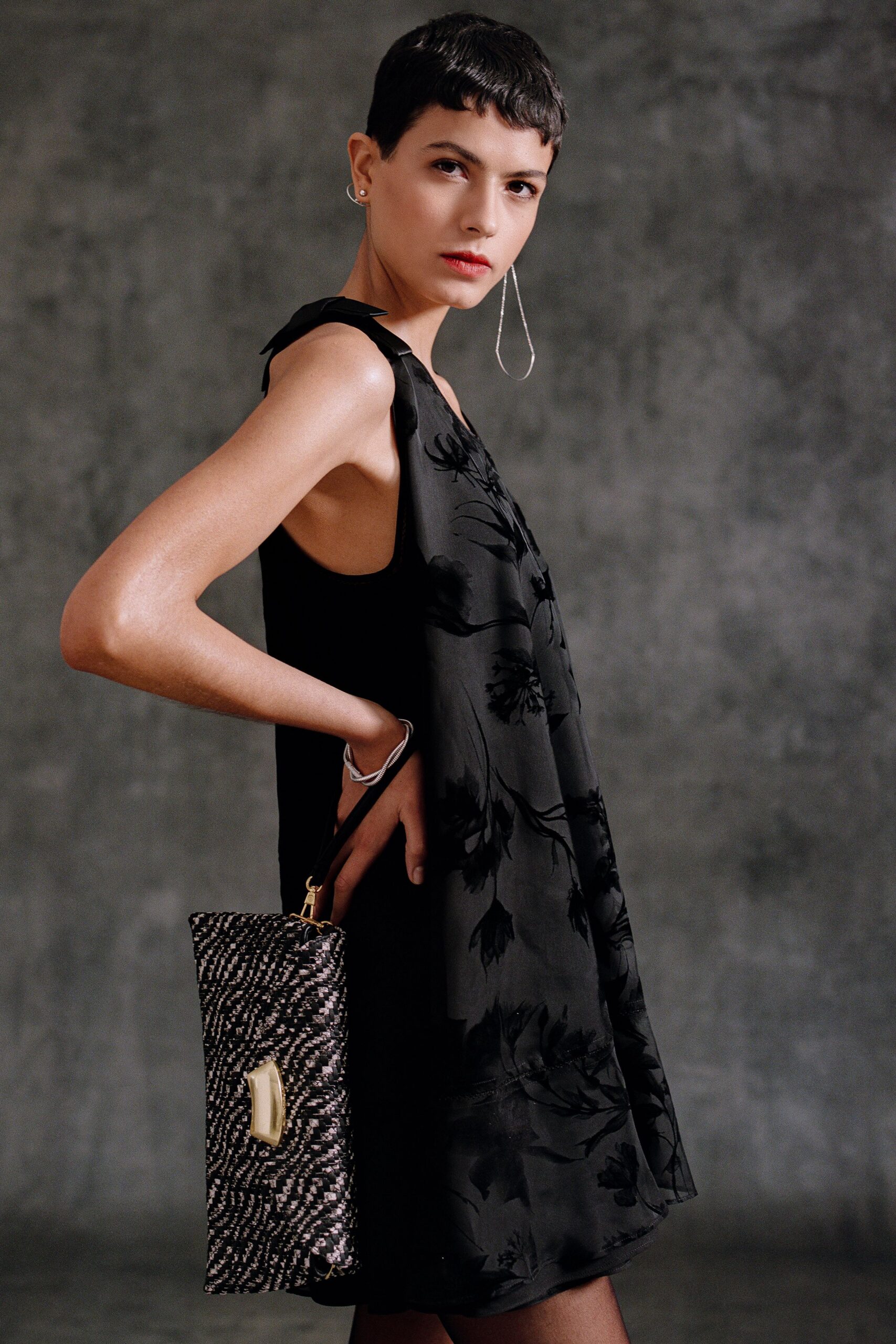 black metallic textured bag