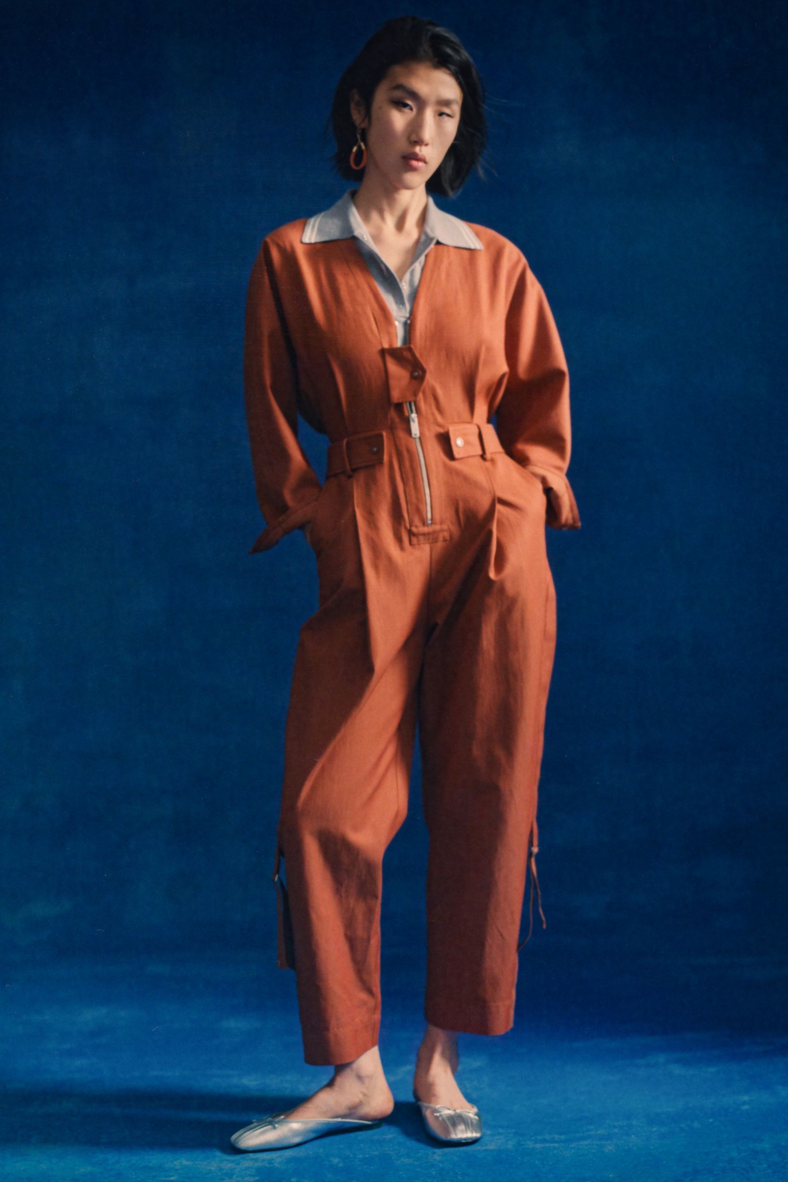 orange cotton relaxed jumpsuit