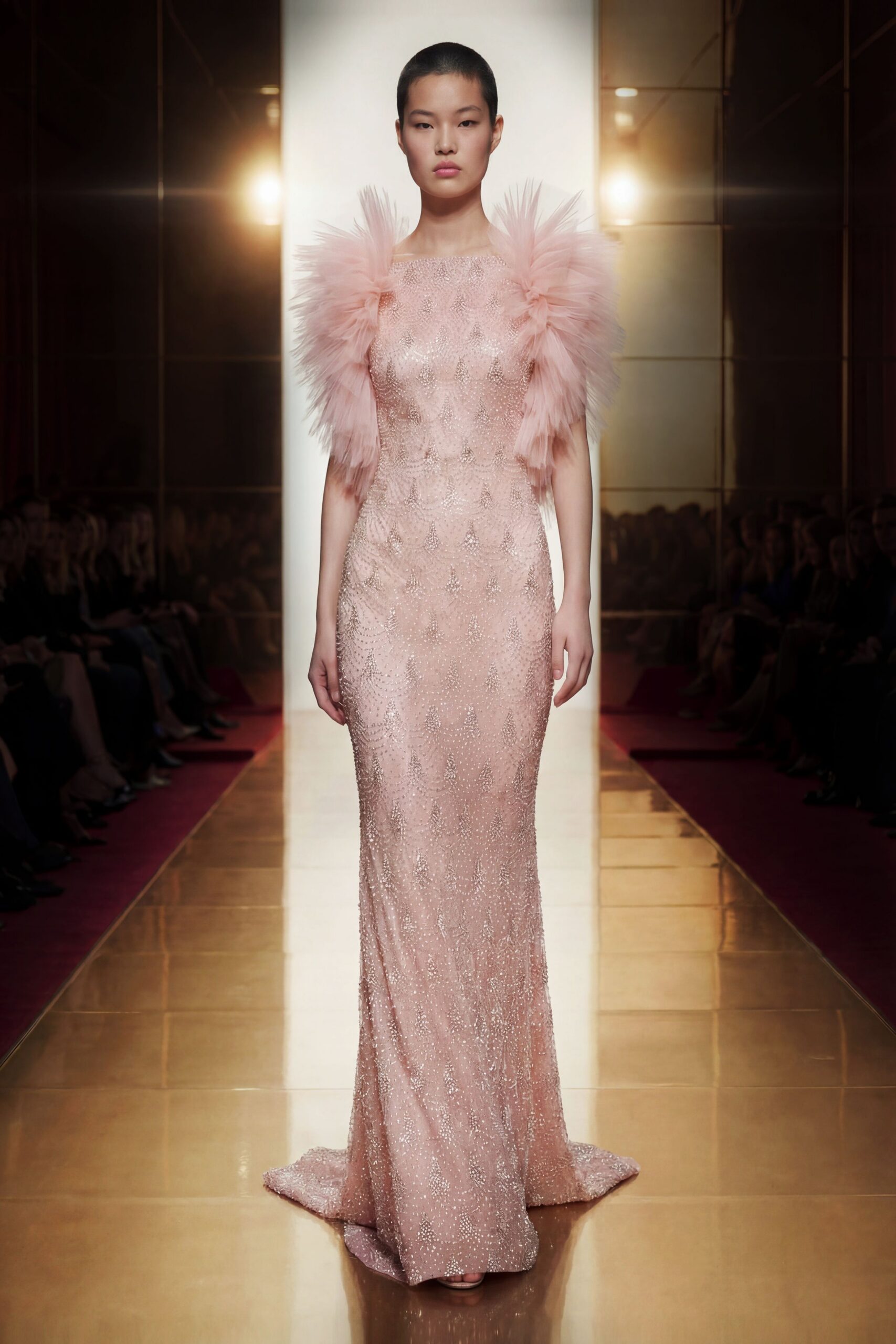 pink silk beaded gown