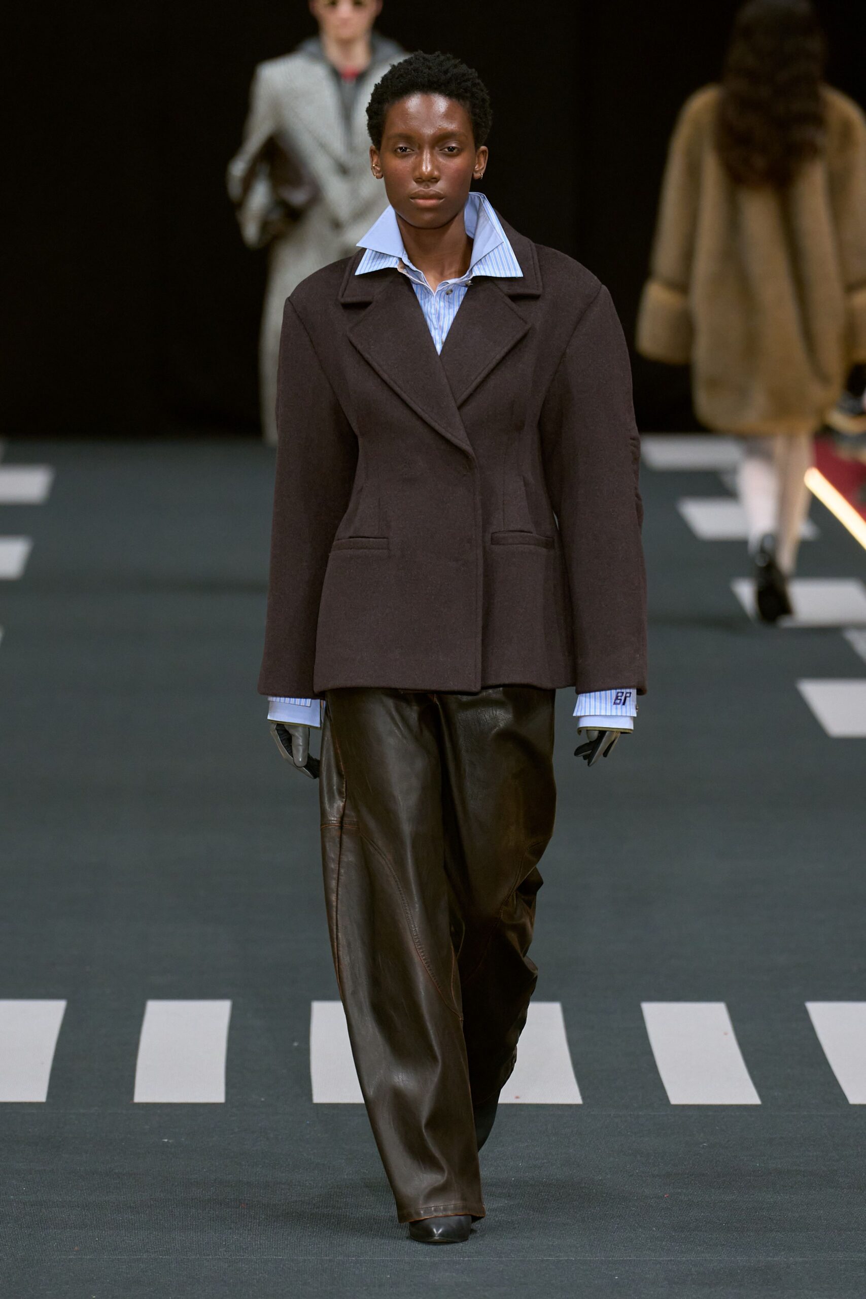 brown wool long-sleeve collared structured jacket