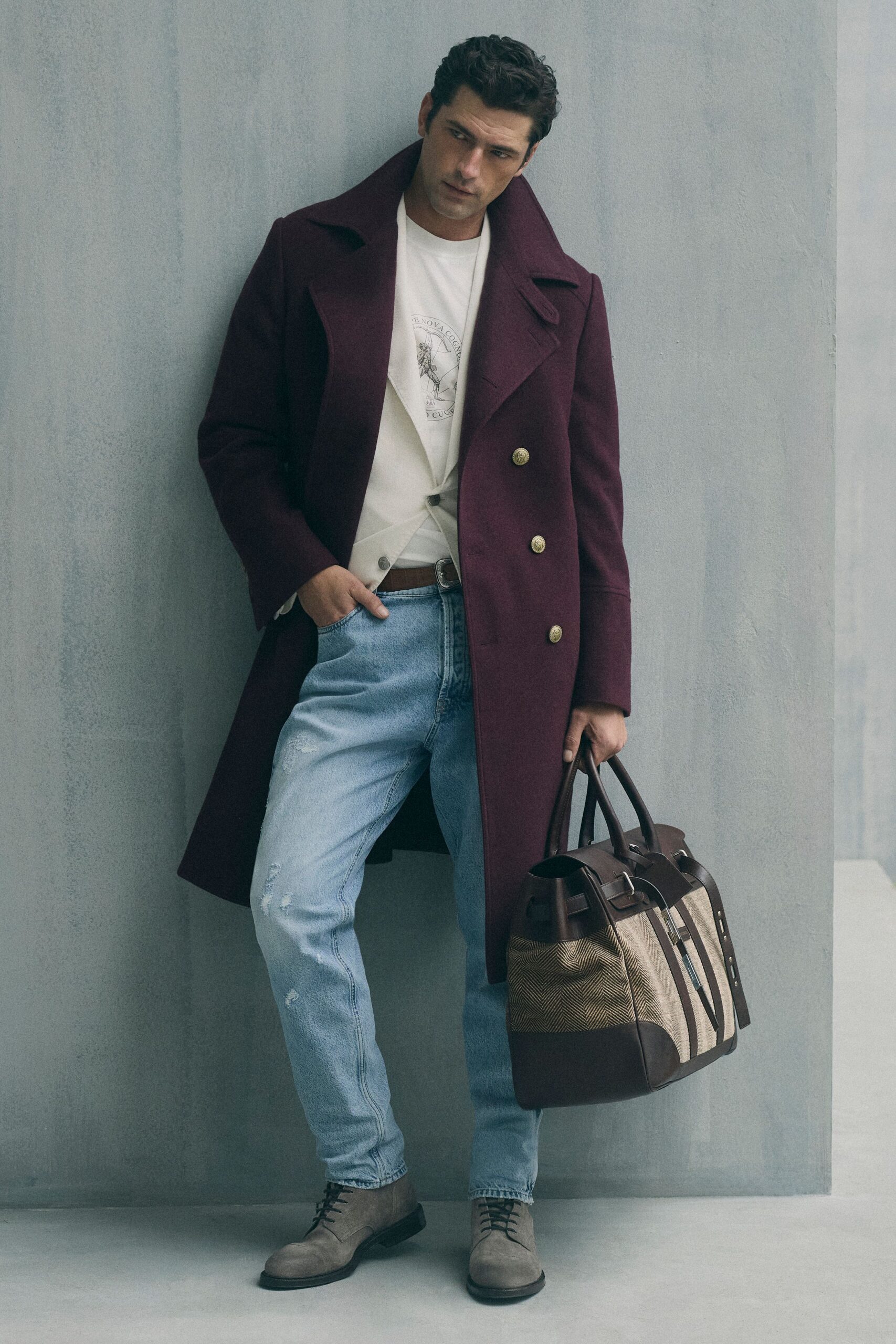 purple wool tailored coat